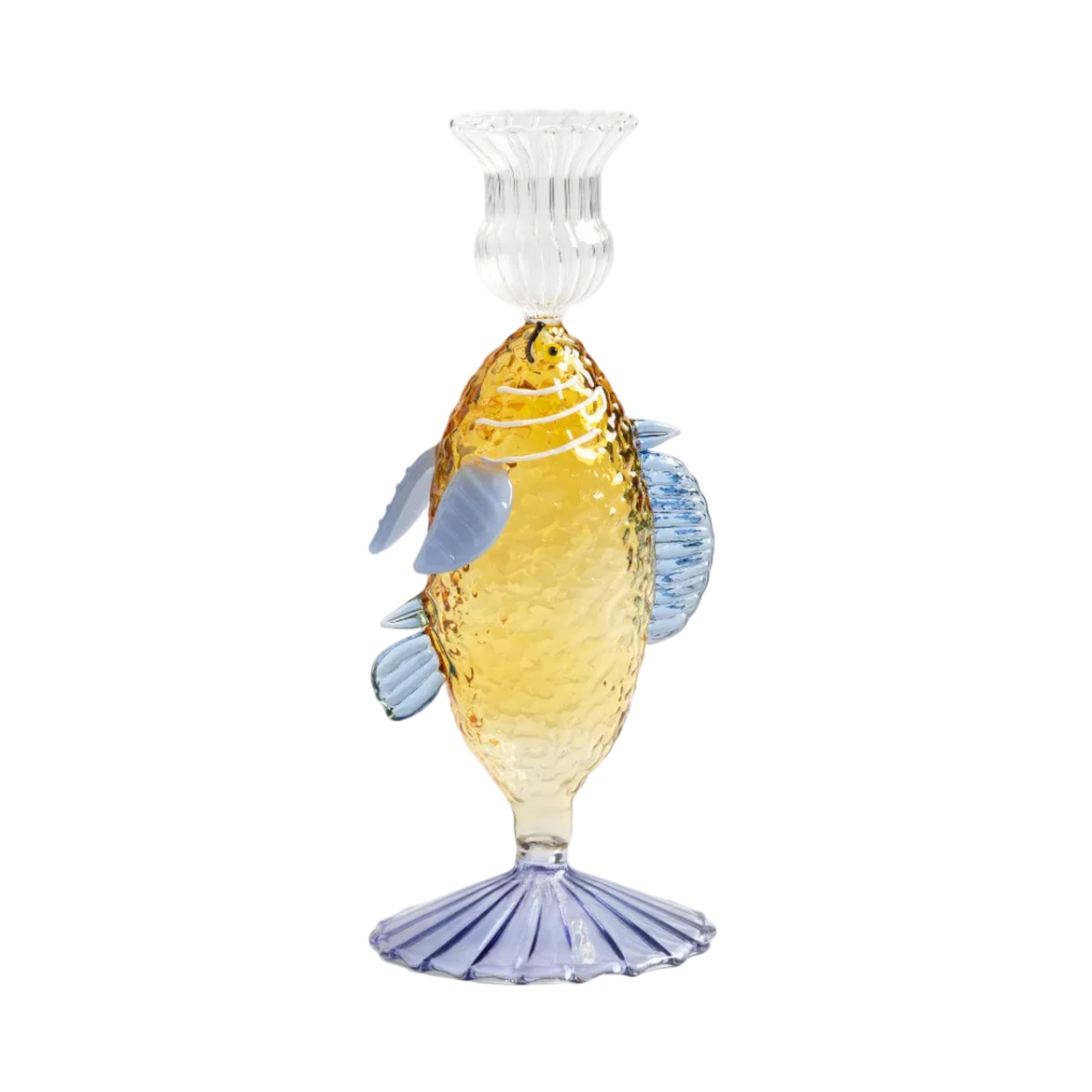 Glas-Teelichthalter FISCH gelb mit blau