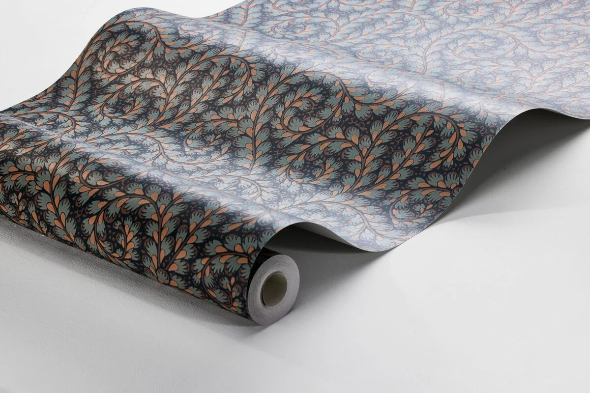 Tapete mit Pflanzenmotiv WILD FERNS blau-beige