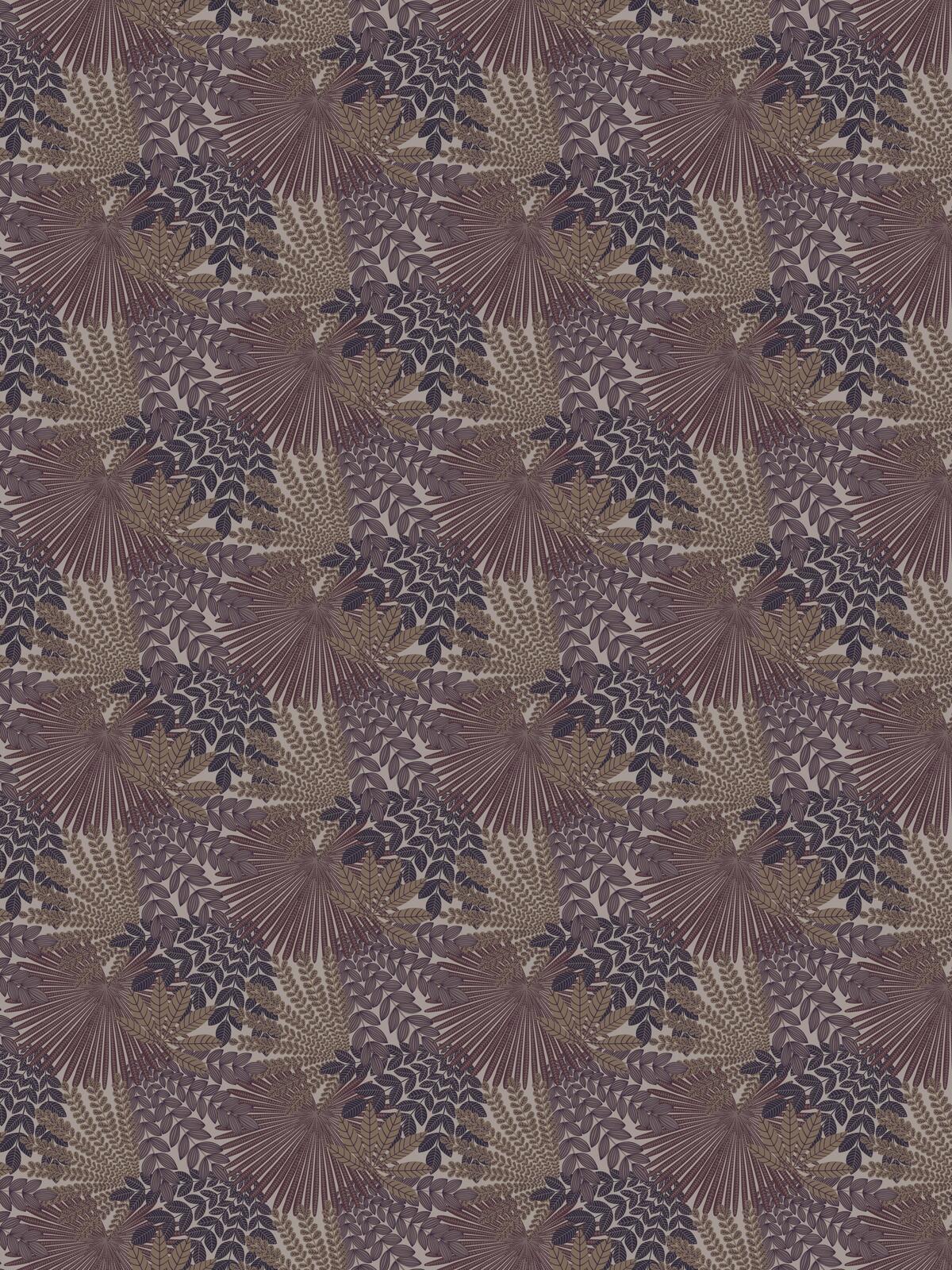 Tapete mit pflanzlichem Motiv VELVET LEAVES lila mit beige