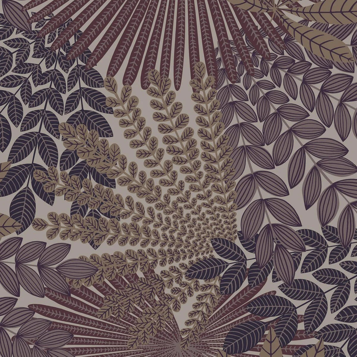 Tapete mit pflanzlichem Motiv VELVET LEAVES lila mit beige