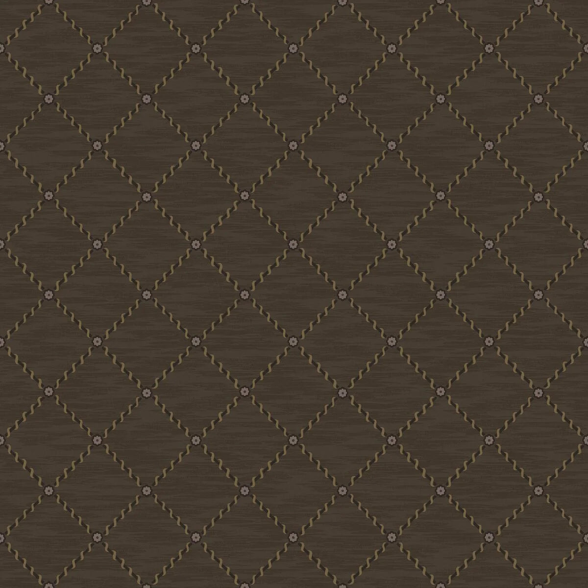 Golden Trellis Geometric Wallpaper in Brown and Gold
