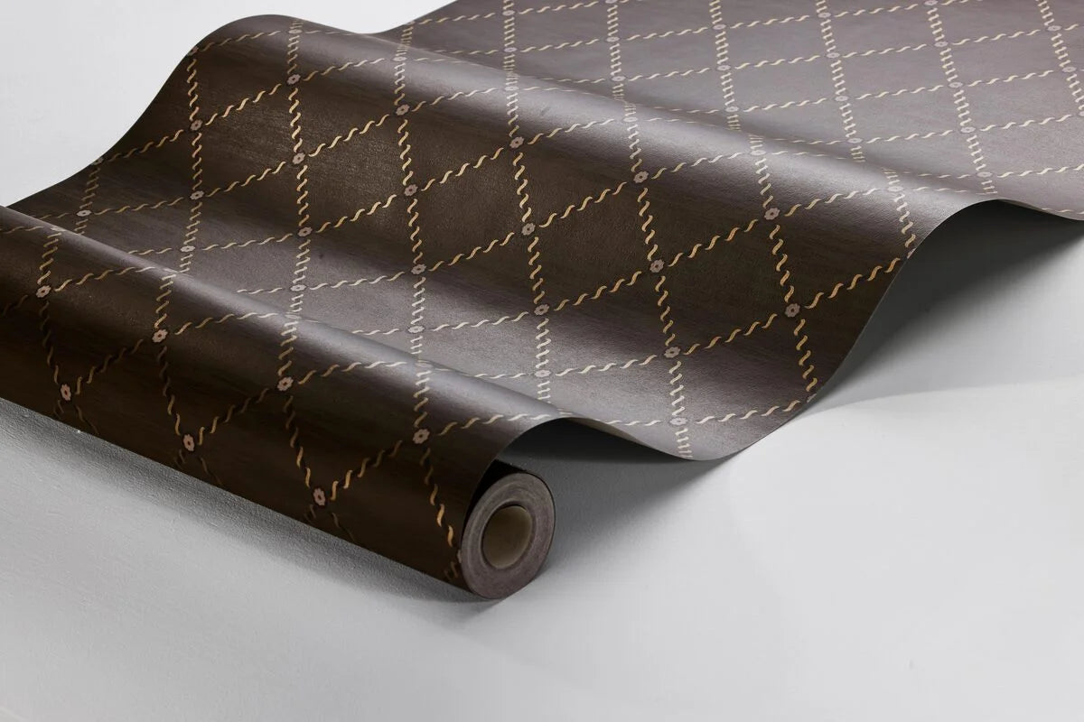 Golden Trellis Geometric Wallpaper in Brown and Gold