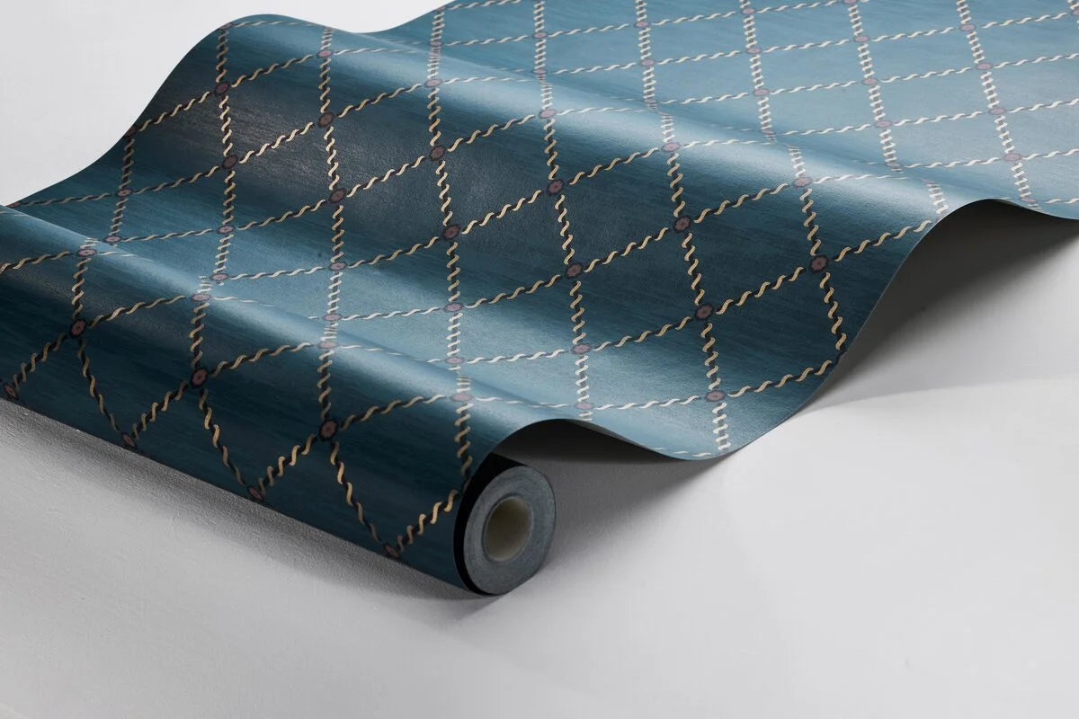 Tapete mit geometrischem Muster GOLDEN TRELLIS navyblau mit Gold