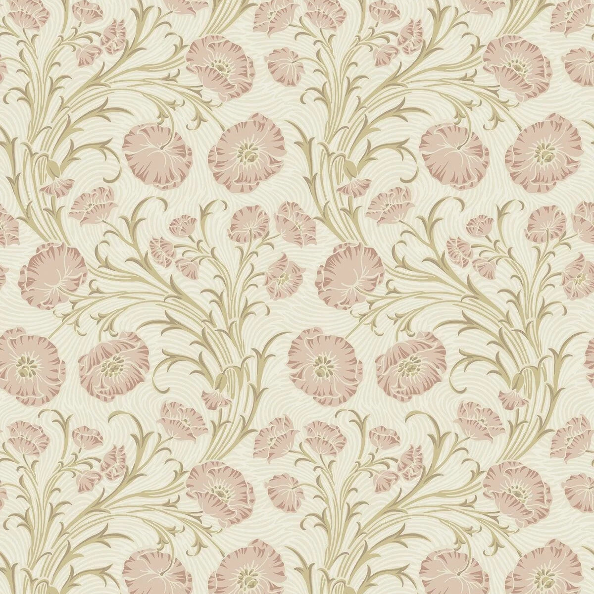 Poppy Flow Floral Pattern Wallpaper in Warm Beige with Pink