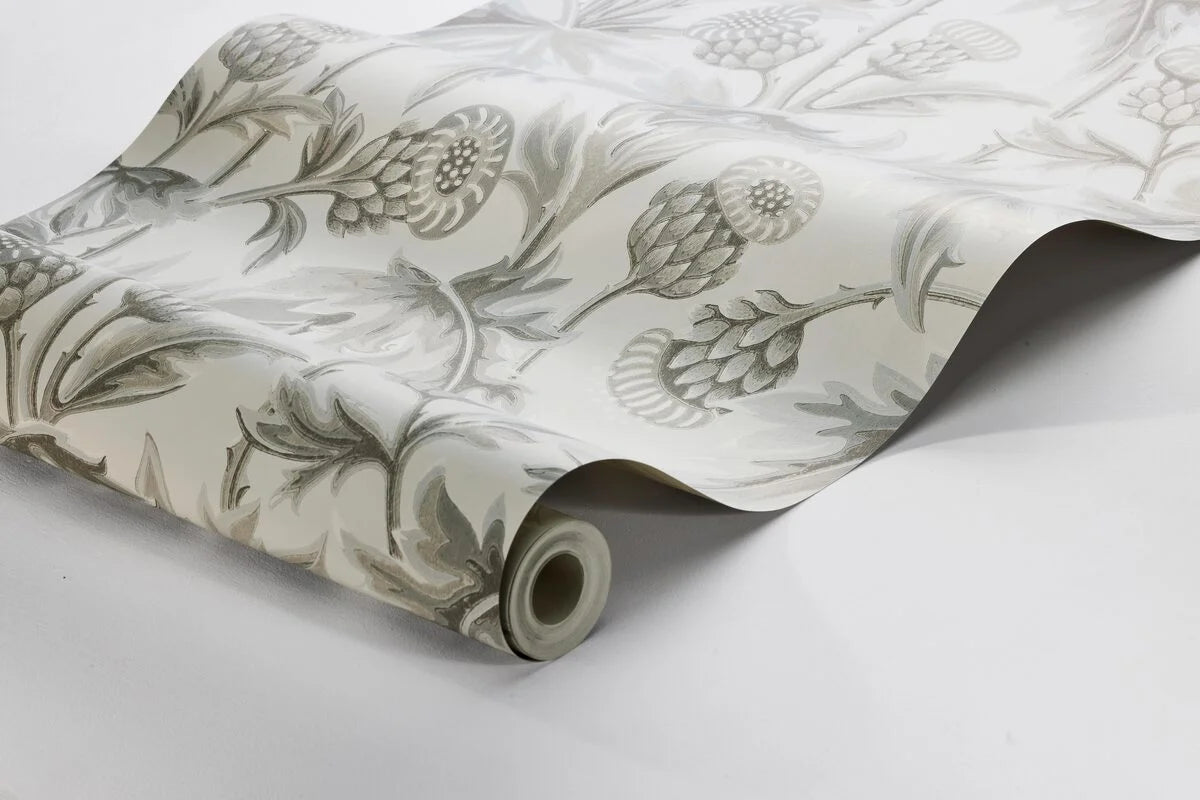 Cream and Gray Floral Pattern Wallpaper TREASURED THISTLE
