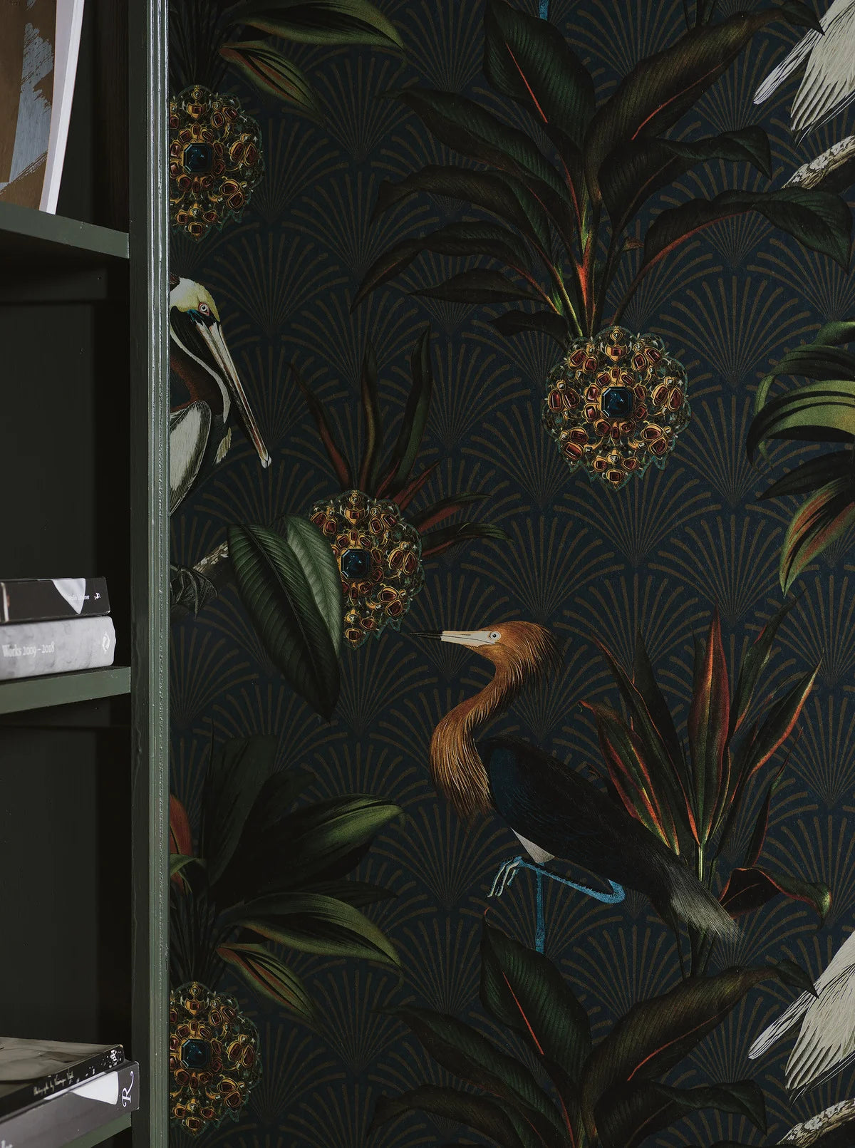 Sapphire Birds Dark Green Animal Motif Wallpaper
