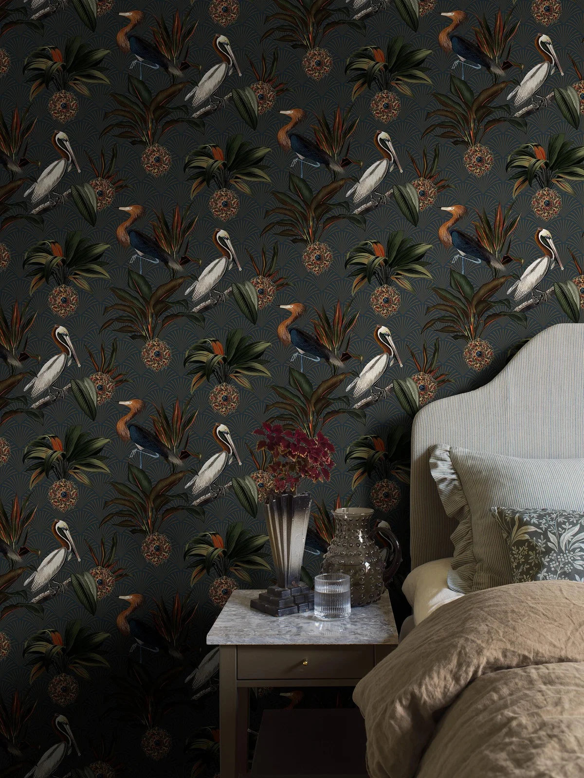 Sapphire Birds Dark Green Animal Motif Wallpaper