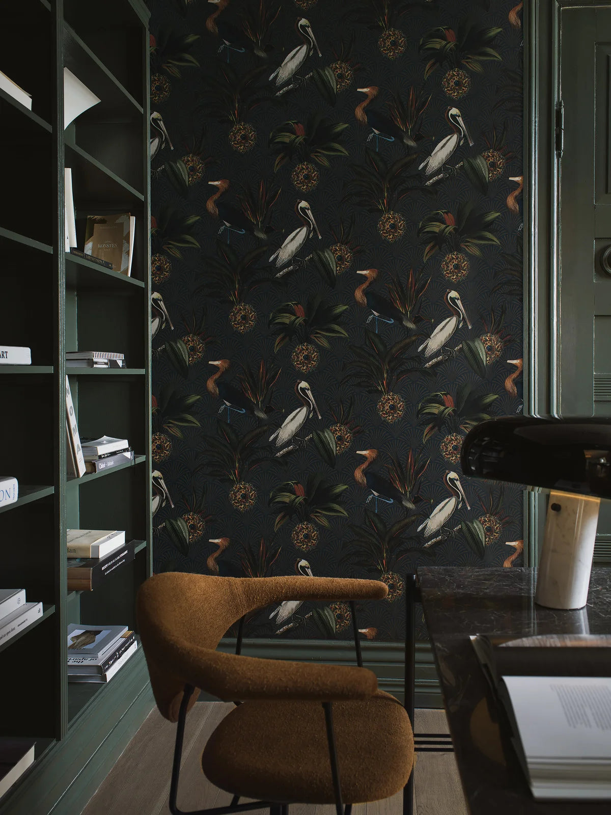 Sapphire Birds Dark Green Animal Motif Wallpaper