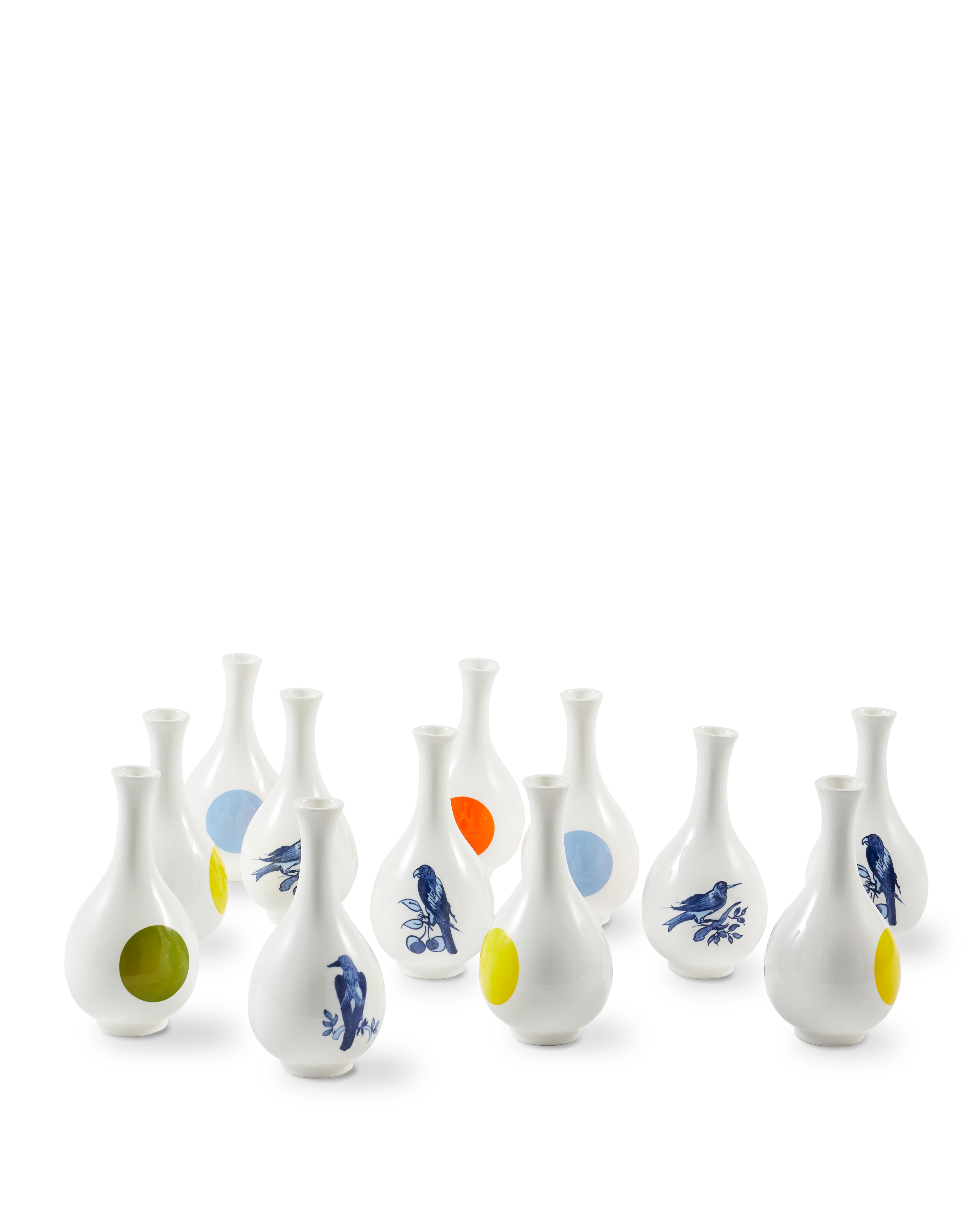 SMALL BIRD White Vase with Yellow and Blue