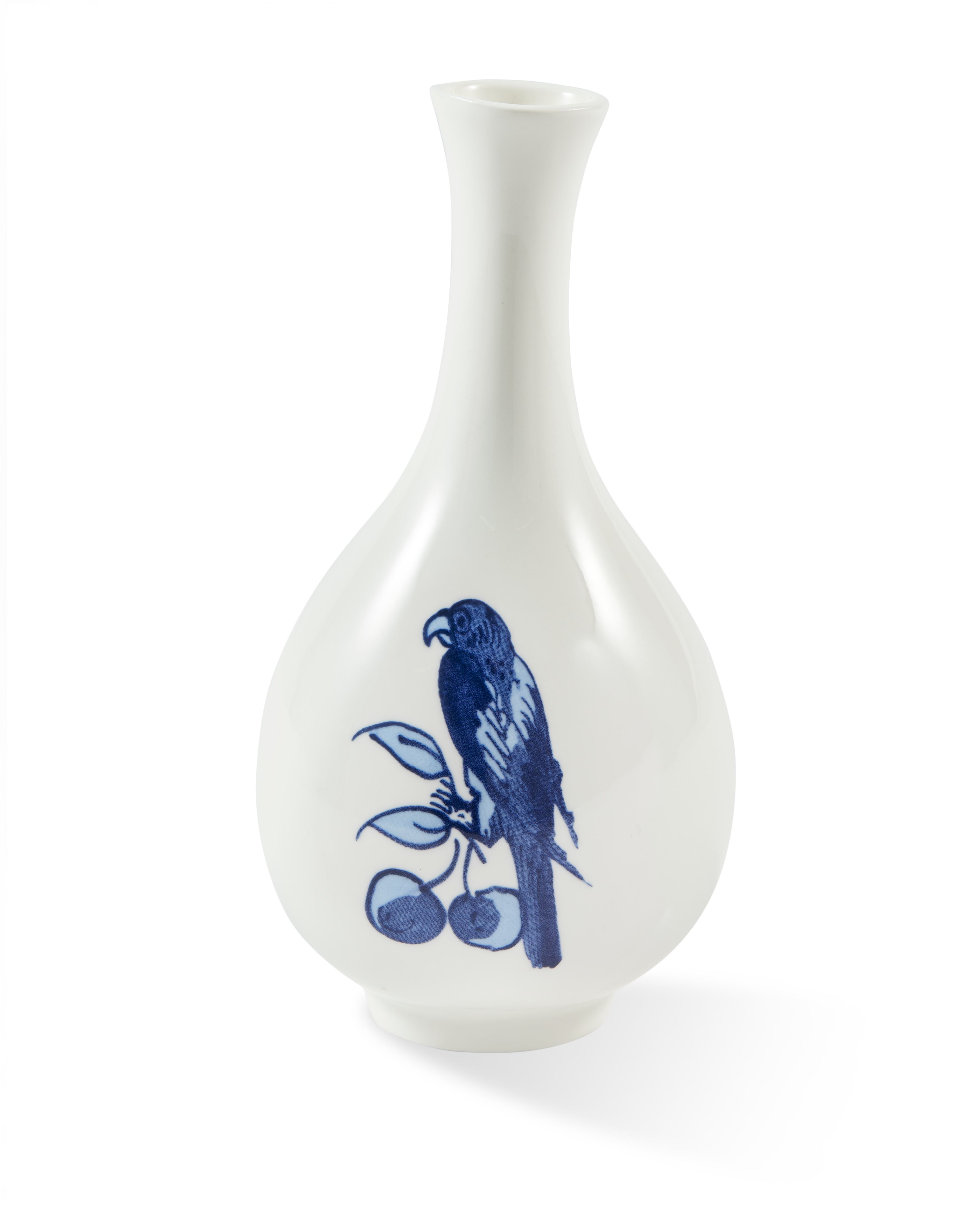 Vase SMALL BIRD weiß mit olivgrün und blau