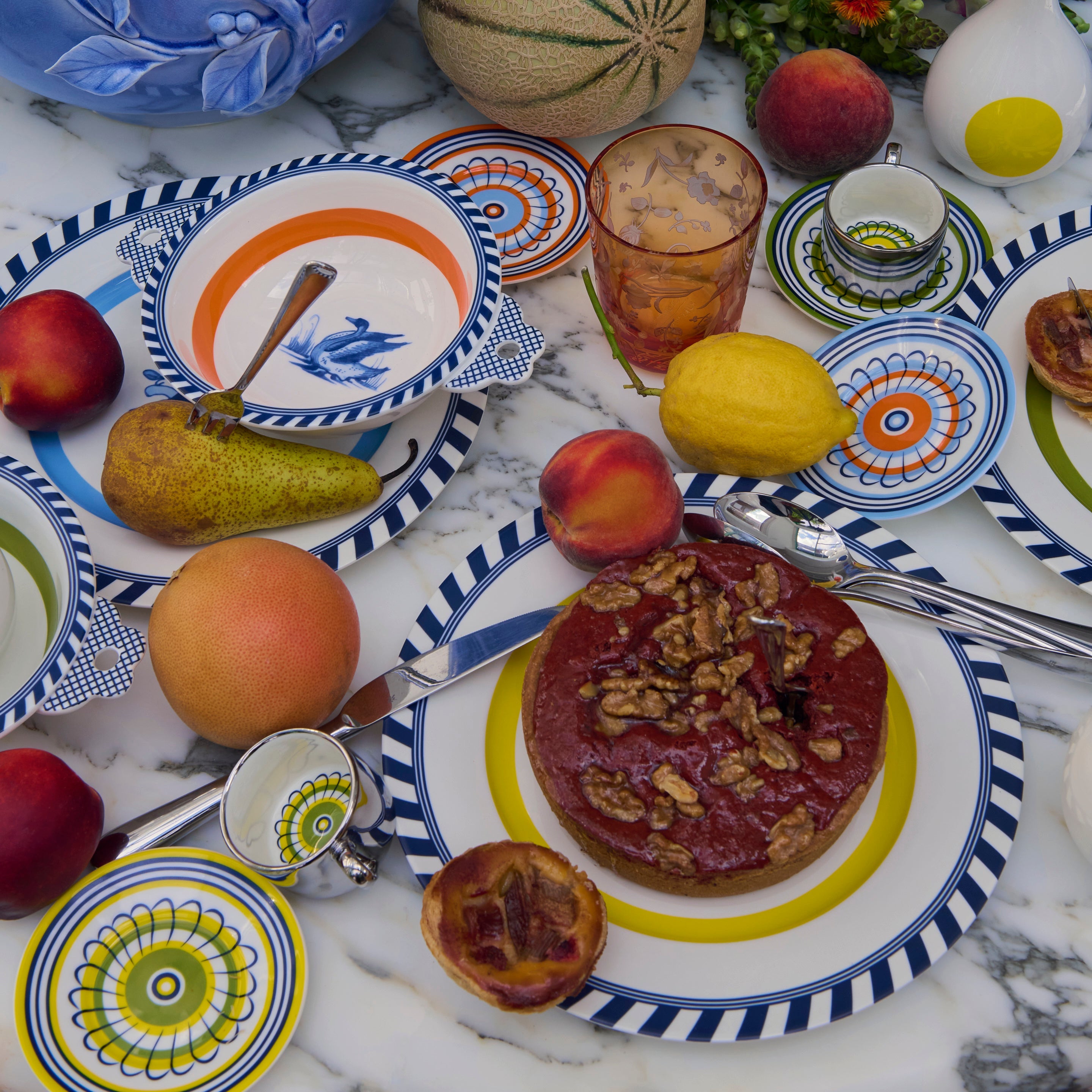 Miska BIRD biały z oliwkowym i niebieskim