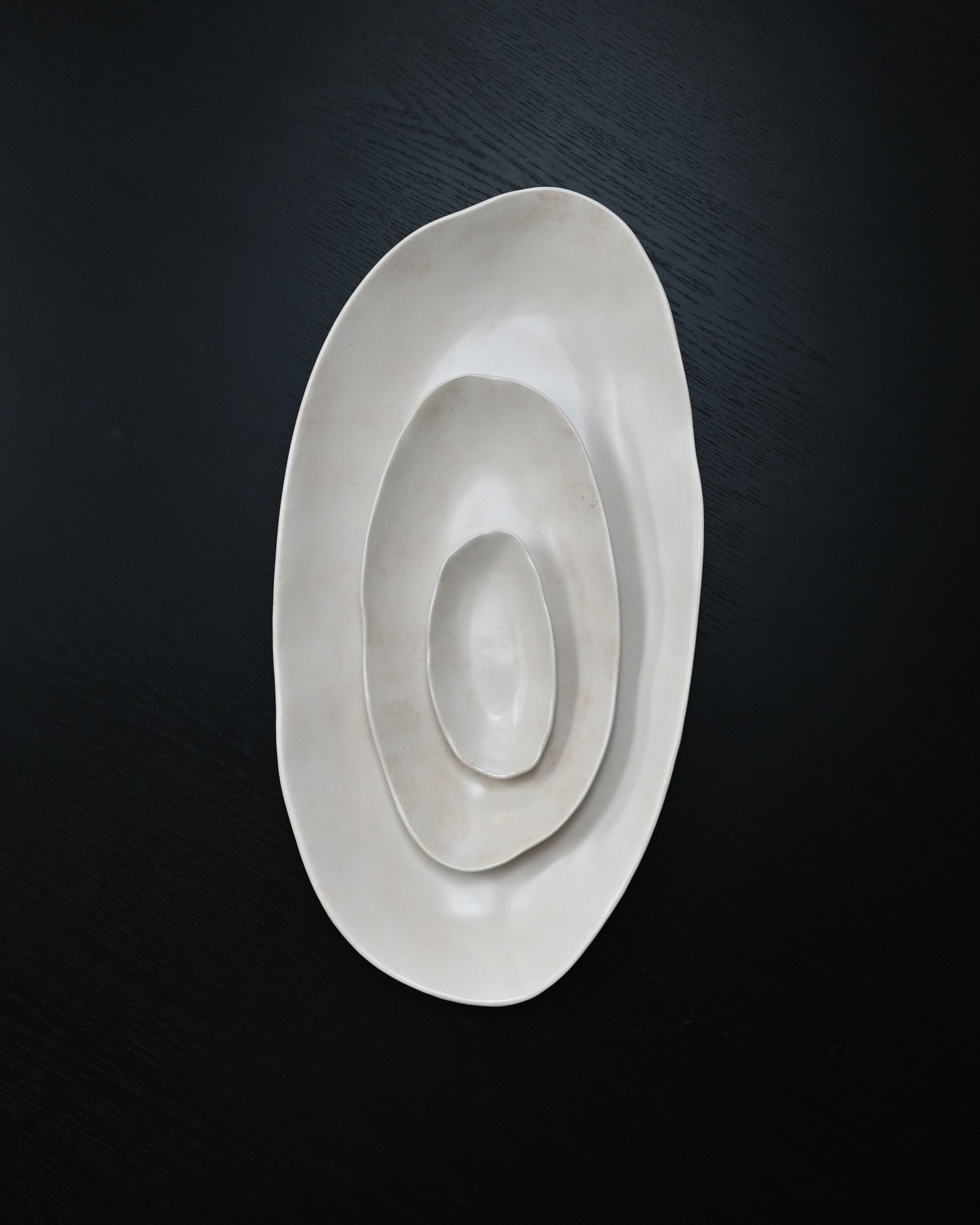 Set of Oval Trays NATIVE White Stoneware