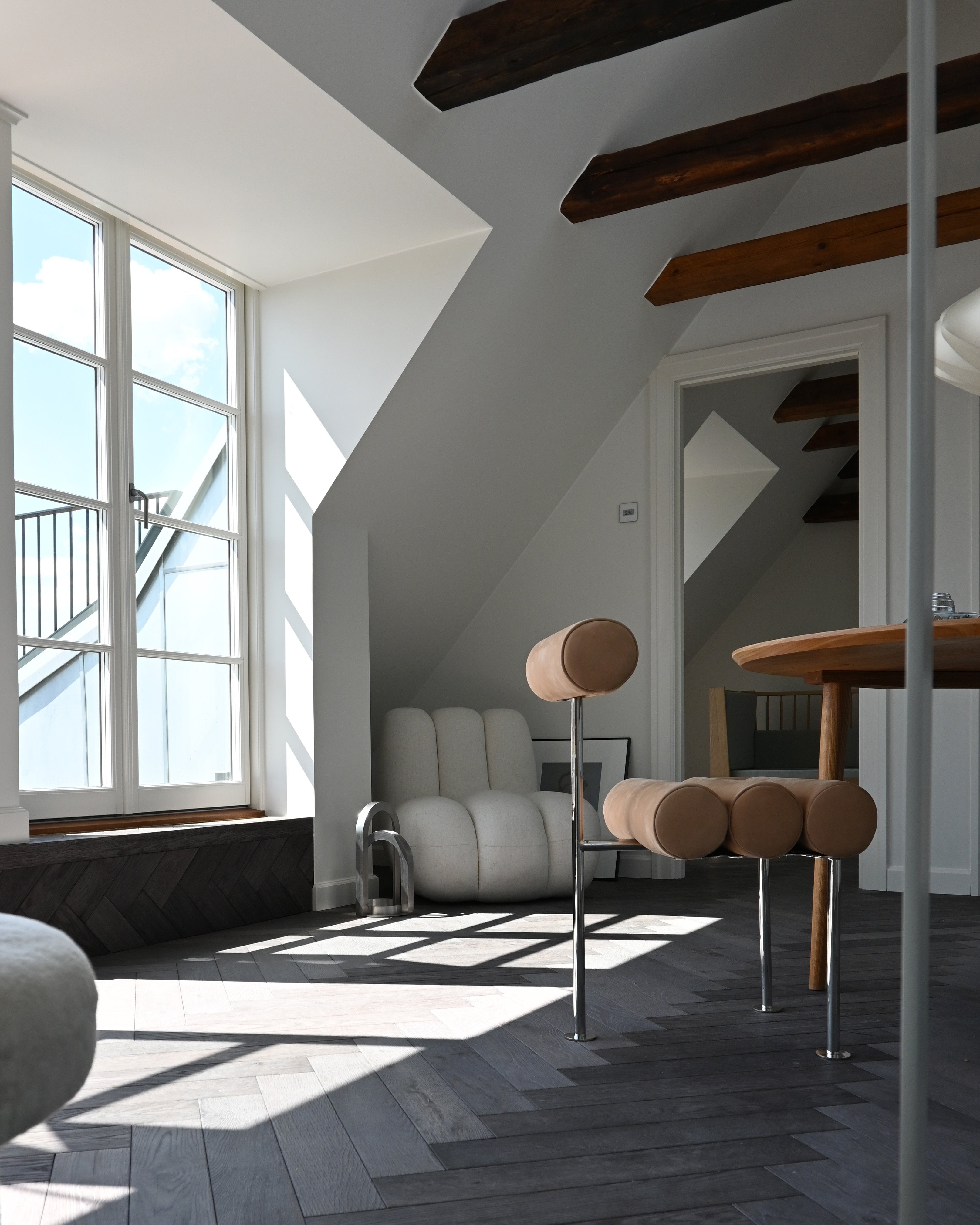 HIRO chair warm beige with chrome base