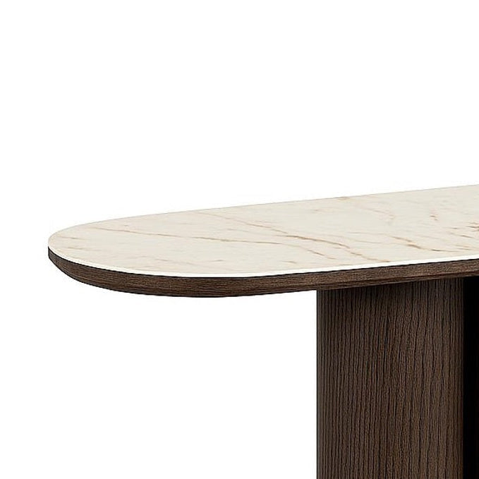 LANGFORD Console brown oak veneer with beige ceramic top