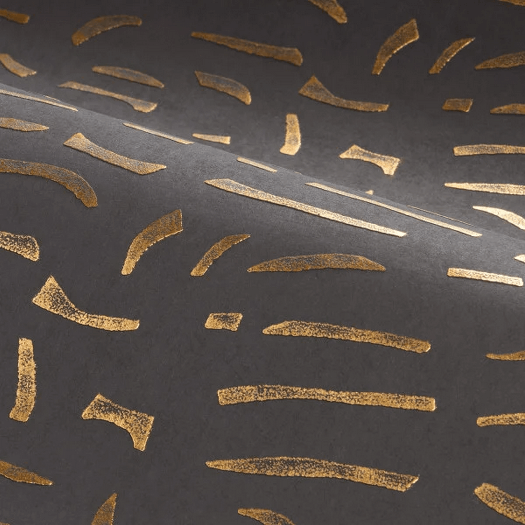 Structural wallpaper with metallic pattern LUMÉIS - NOIR DE LUNE BRONZE black with bronze