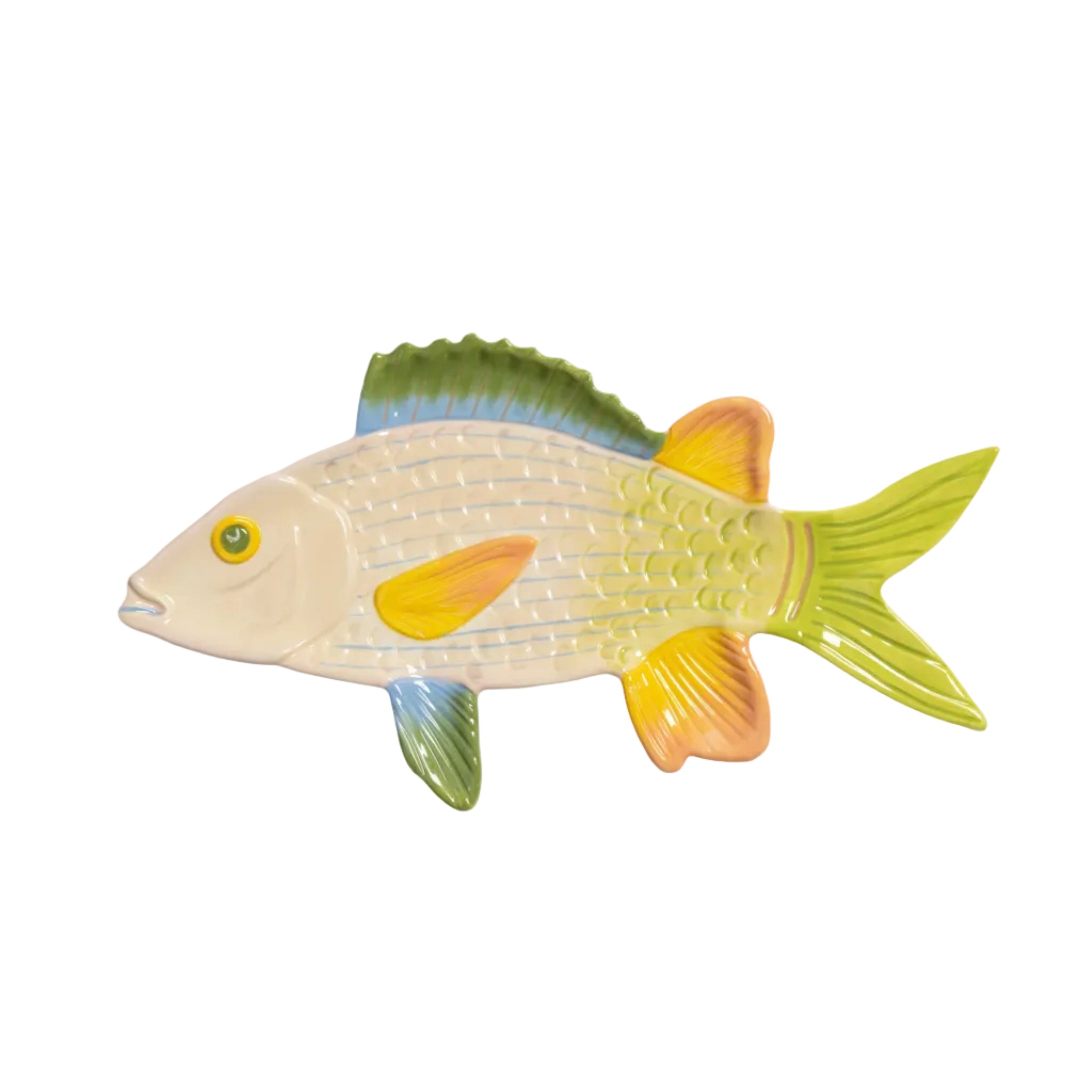 Teller FISCH AUSLÖSER grün mit gelb und blau