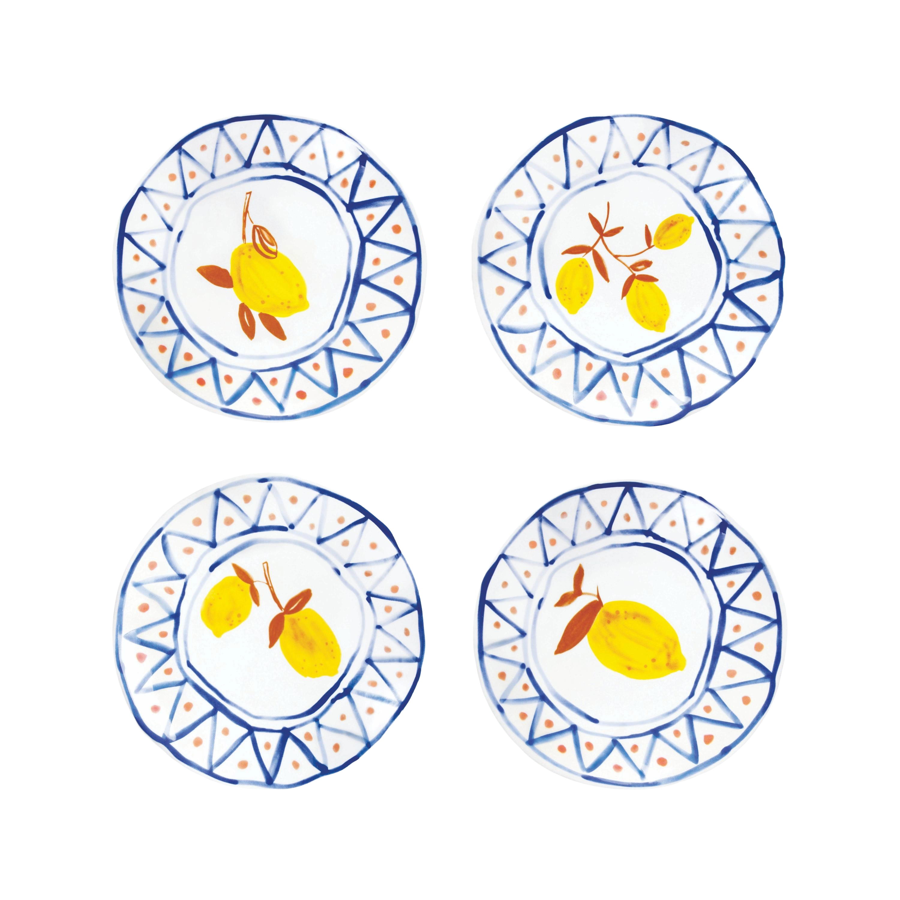 LEMON MOROCCAN White Plate Set with Blue and Yellow