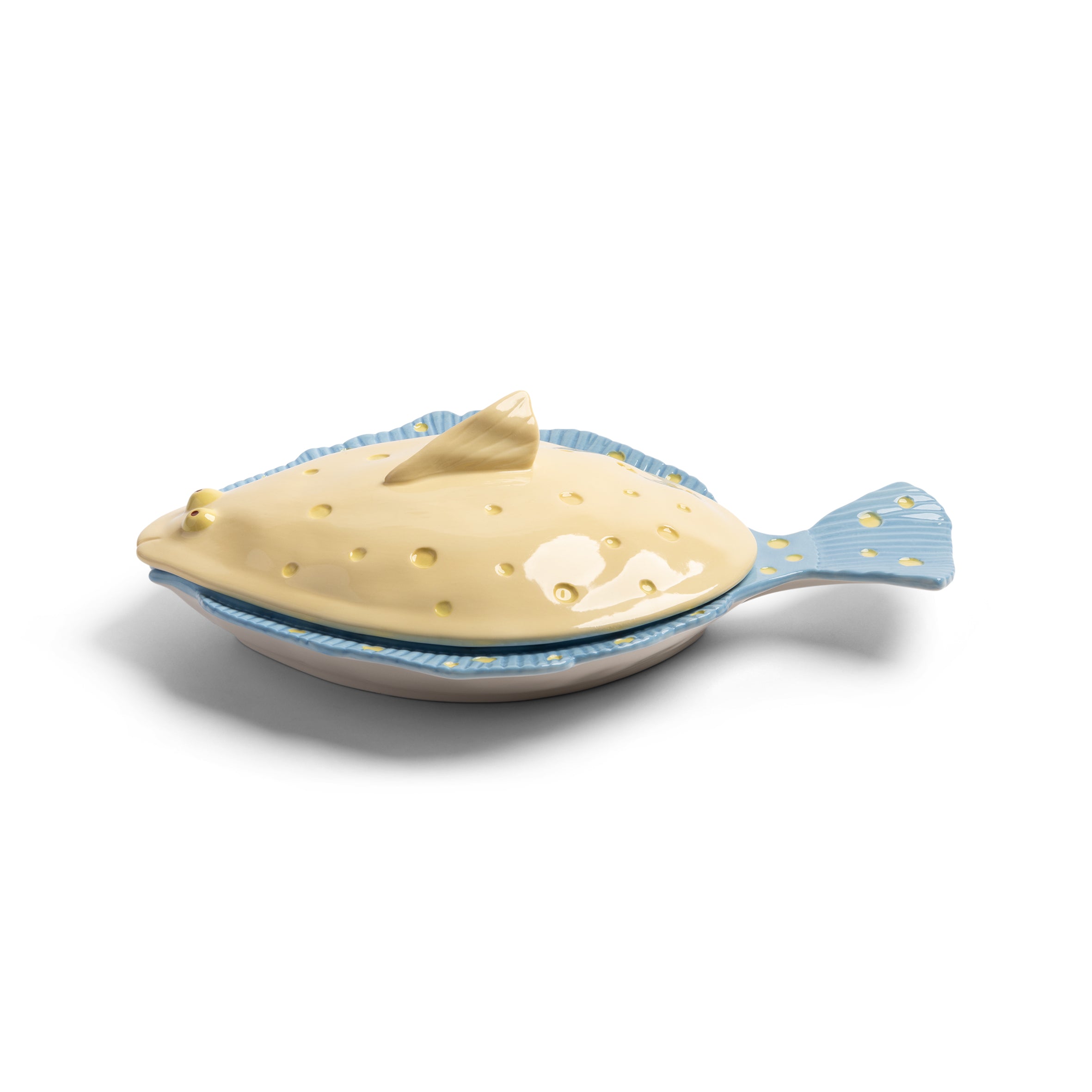 Yellow PLAICE Serving Dish with Lid in Blue