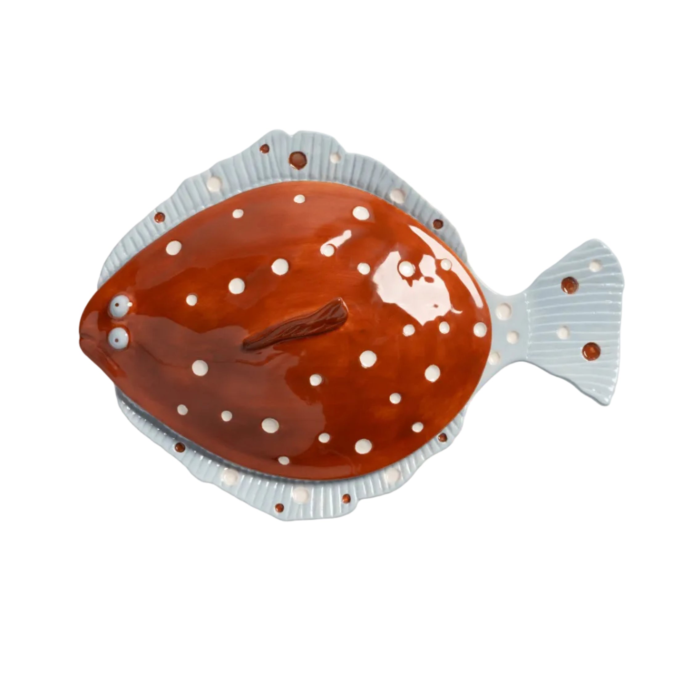 Brauner Teller mit Deckel PLAICE in Blau und Weiß