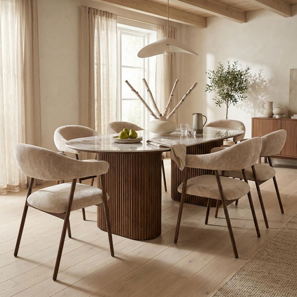 Stuhl SCANDI grau-beige mit Holzgestell