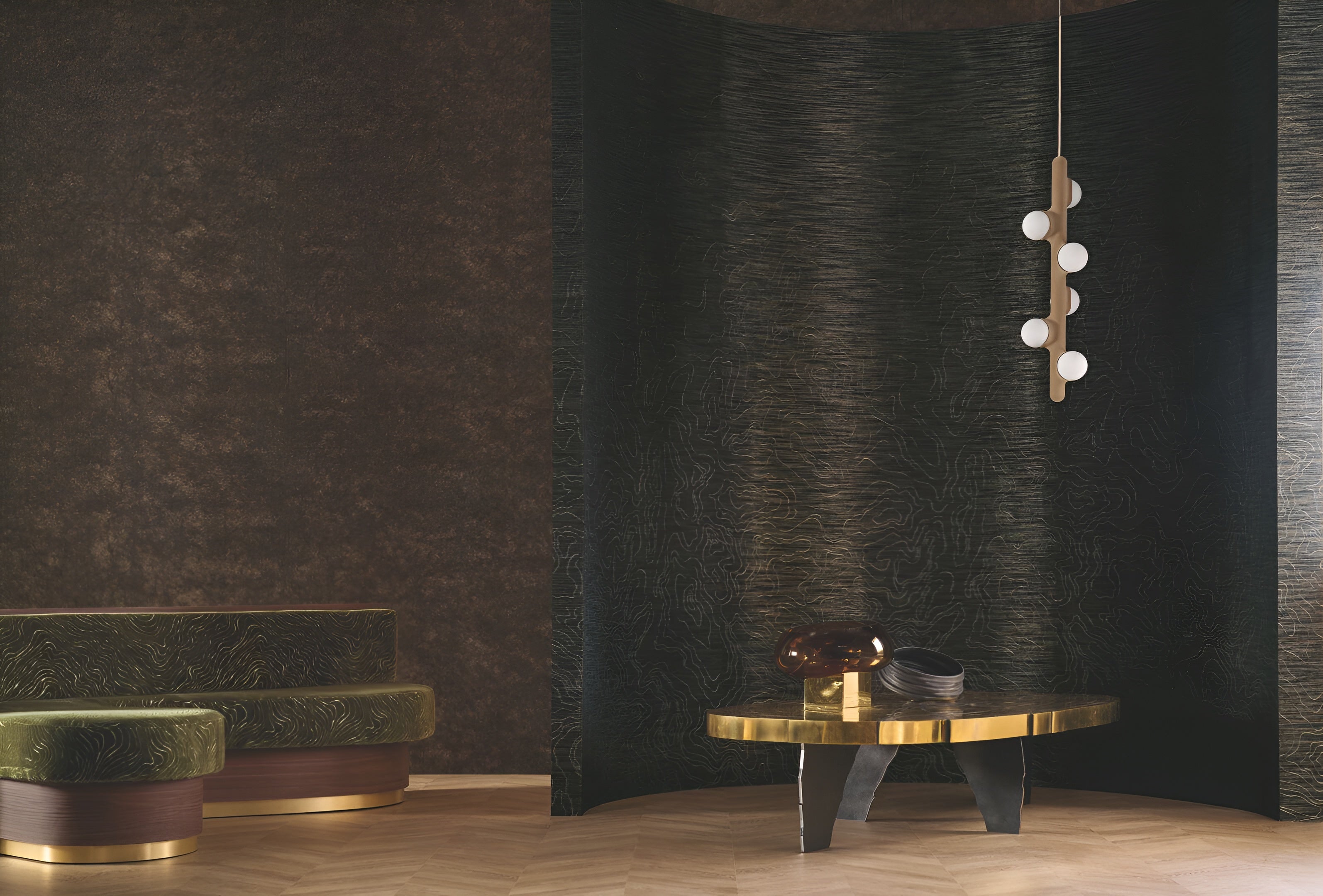 Strukturierte, metallische Textiltapete mit Falten OXEA - SIENNE BRULÉ CUIVRÉ rostrot