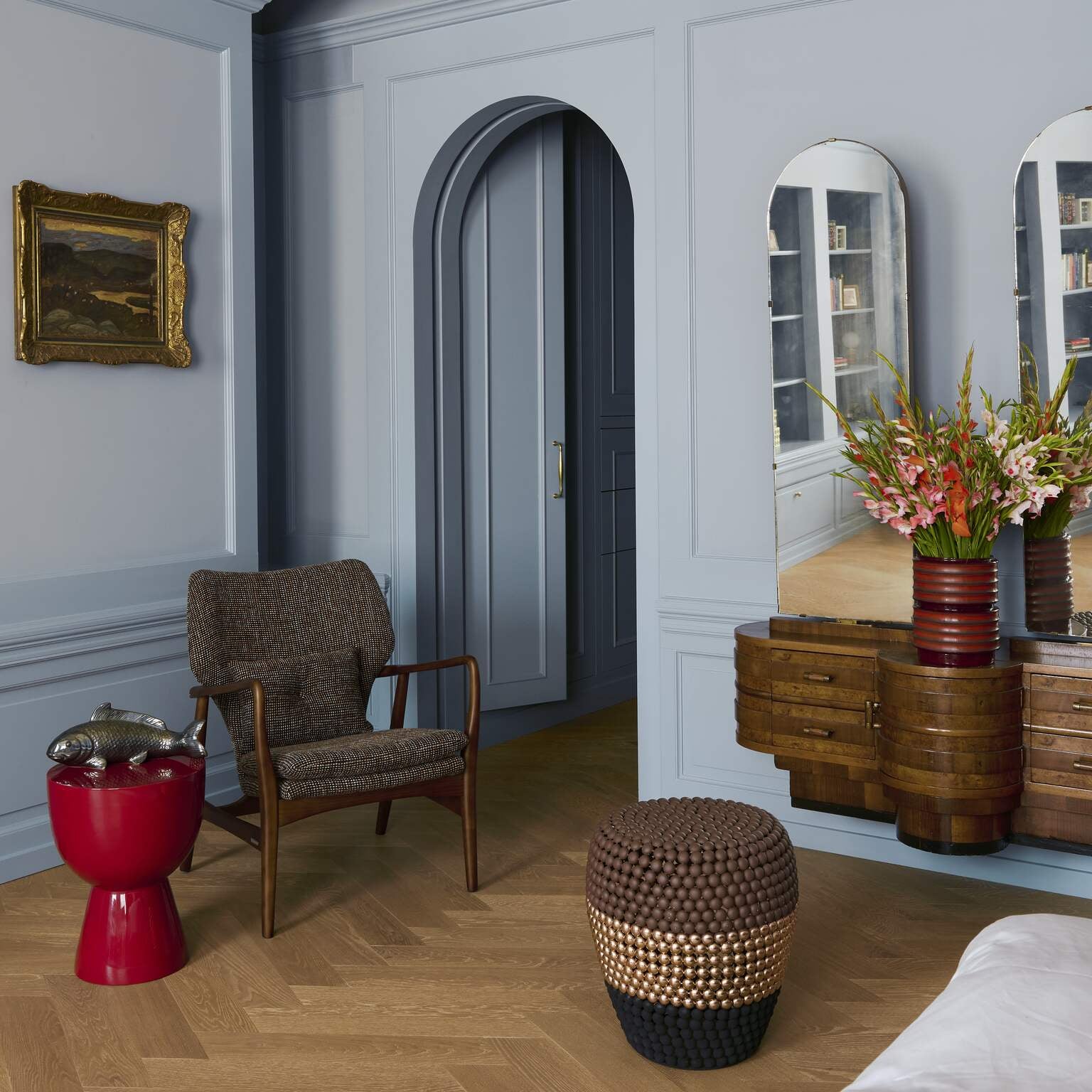 Hocker DOT braun mit Kupfer und Schwarz