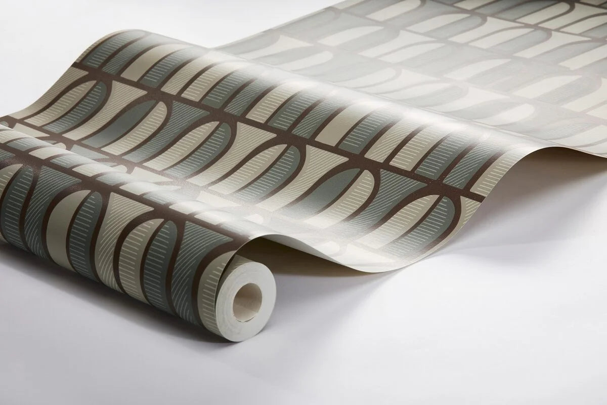 Tapeta flizelinowa papierowa z geometrycznym wzorem VENICE zielony z beżowym