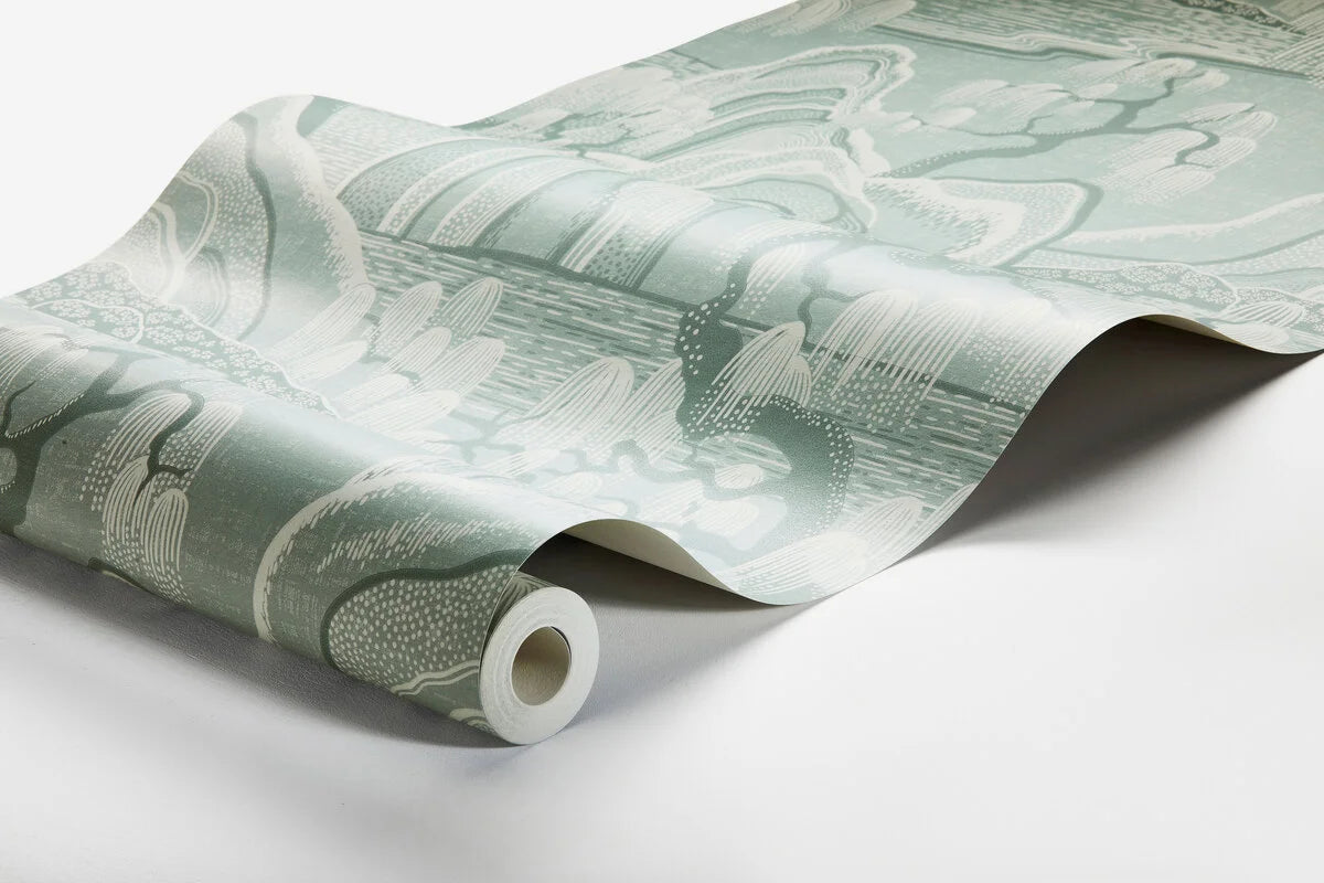 Non-woven paper wallpaper with landscape INDIGO GARDEN light green