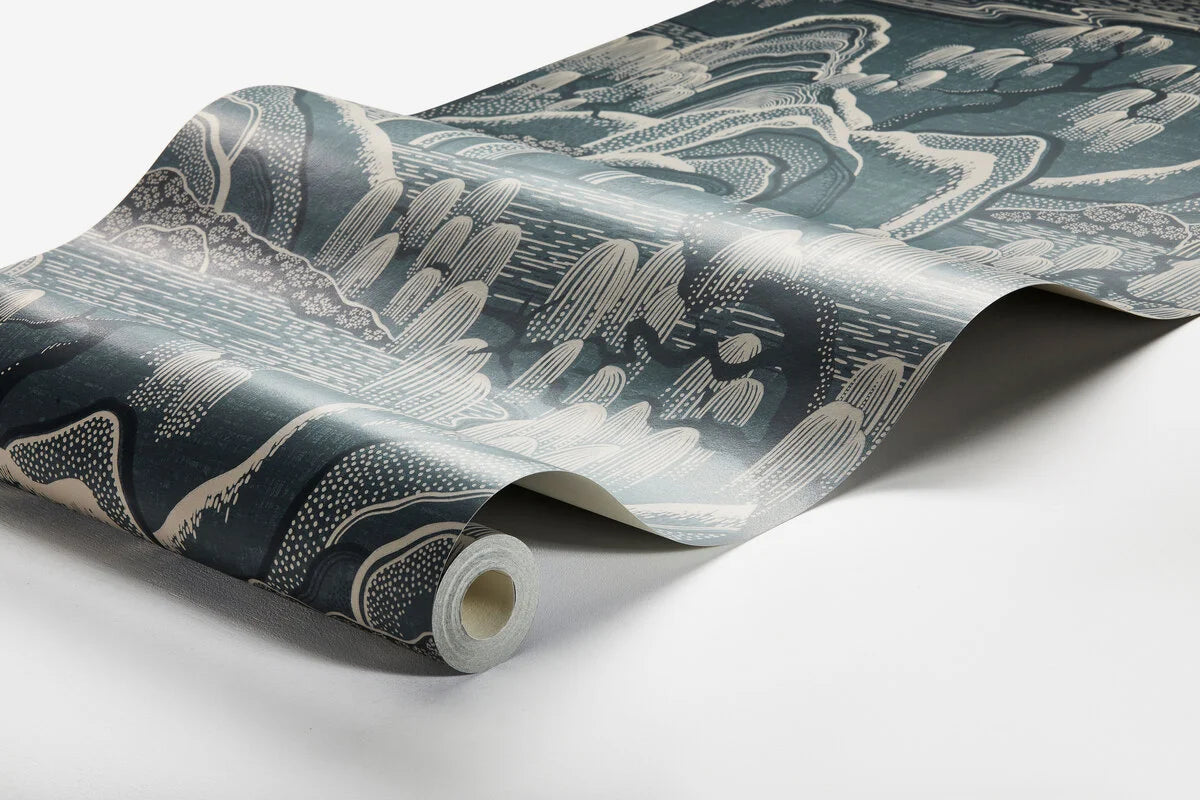 Tapeta flizelinowa papierowa z krajobrazem INDIGO GARDEN granatowy z beżowym