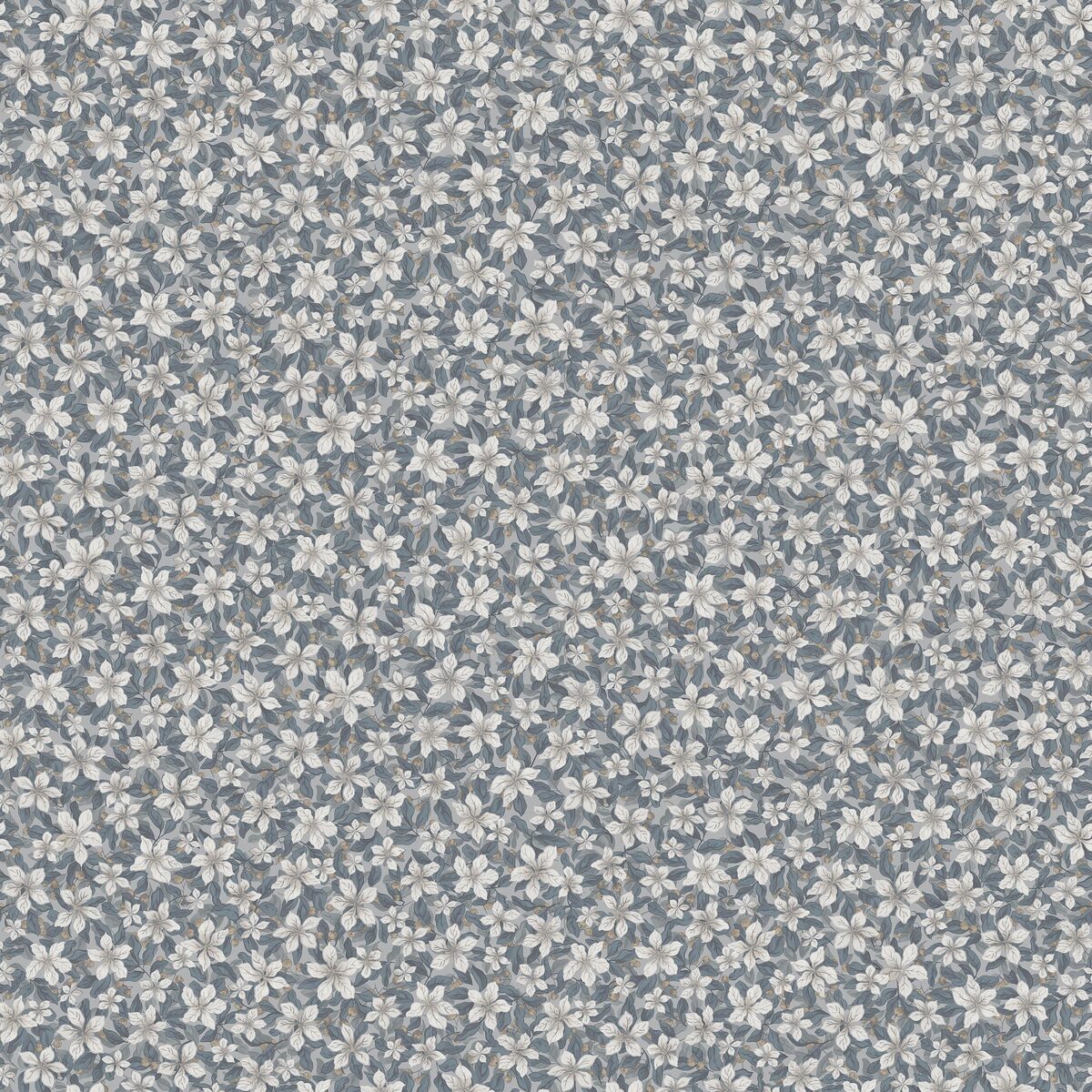 Tapeta z motywem roślinnym kwiatów SKOGSBLOMST granatowy z białym