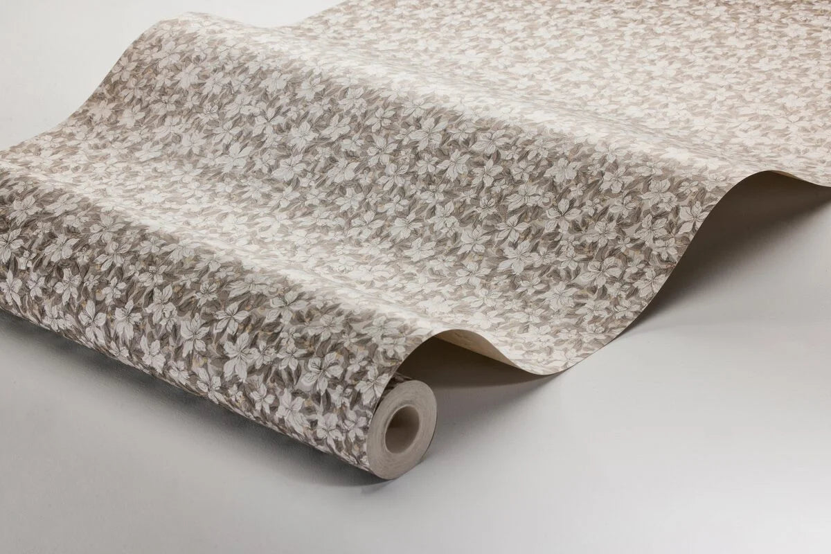 SKOGSBLOMST Brown and White Floral Pattern Wallpaper