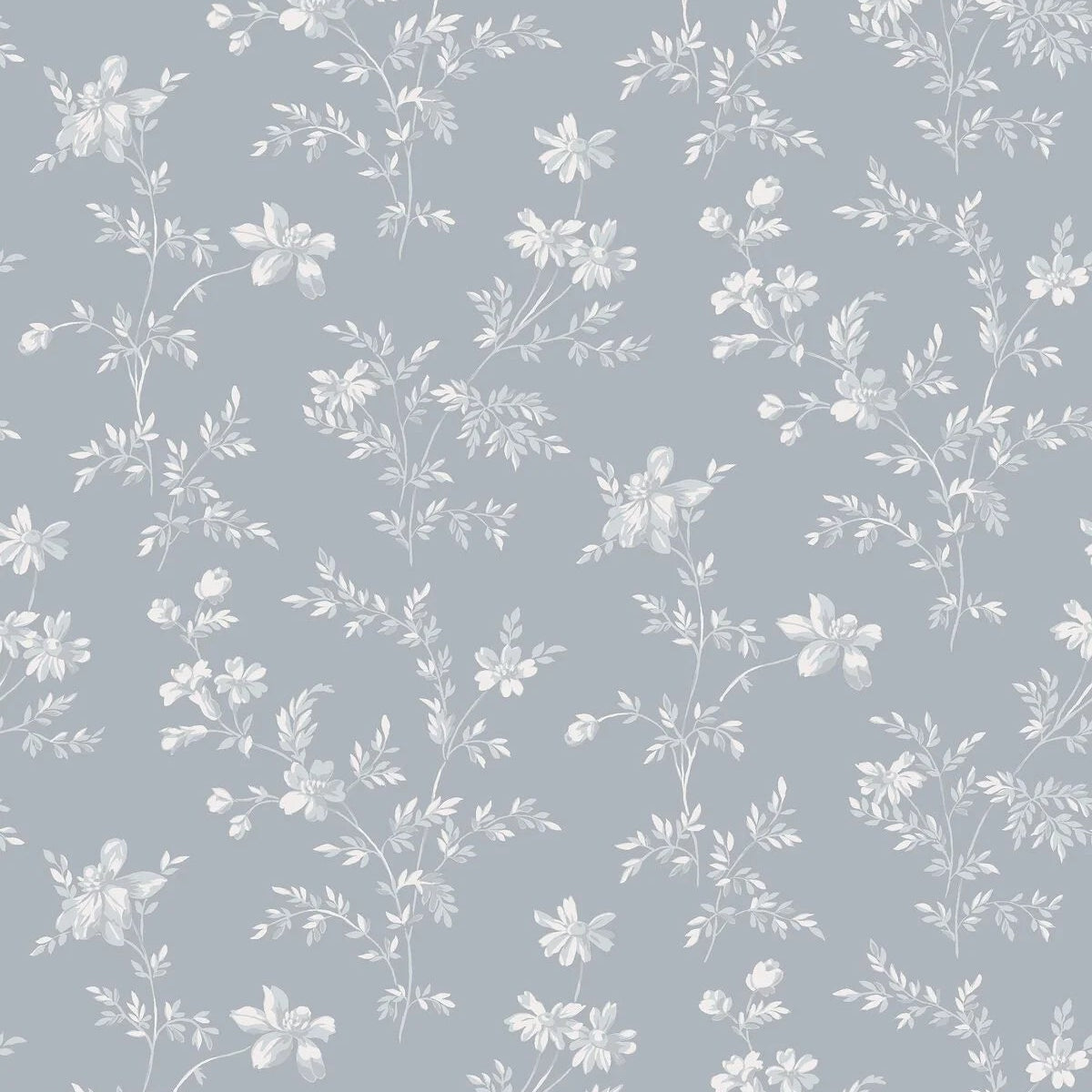 Tapete mit Pflanzenmotiv ÄNGSBLOMMA blau mit Weiß