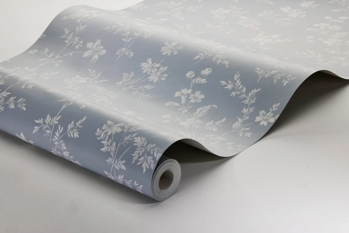Tapete mit Pflanzenmotiv ÄNGSBLOMMA blau mit Weiß