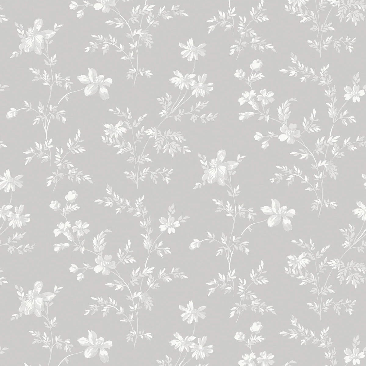 Gray floral motif wallpaper ÄNGSBLOMMA with white