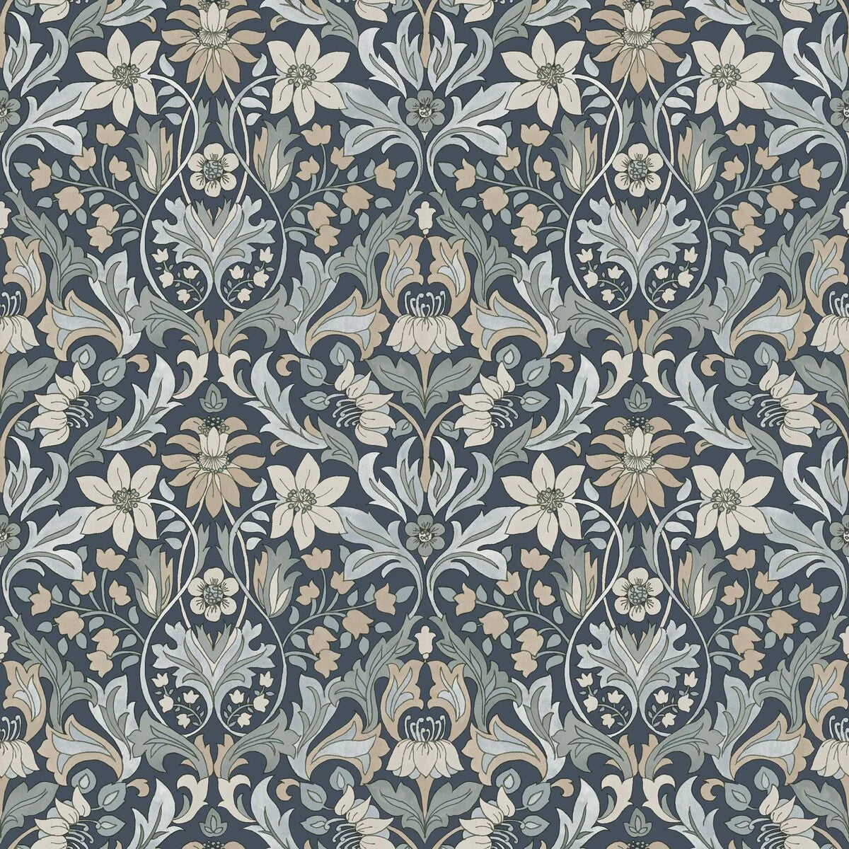 Floral Pattern Wallpaper BLOMSTERFRÖJD Navy with Green