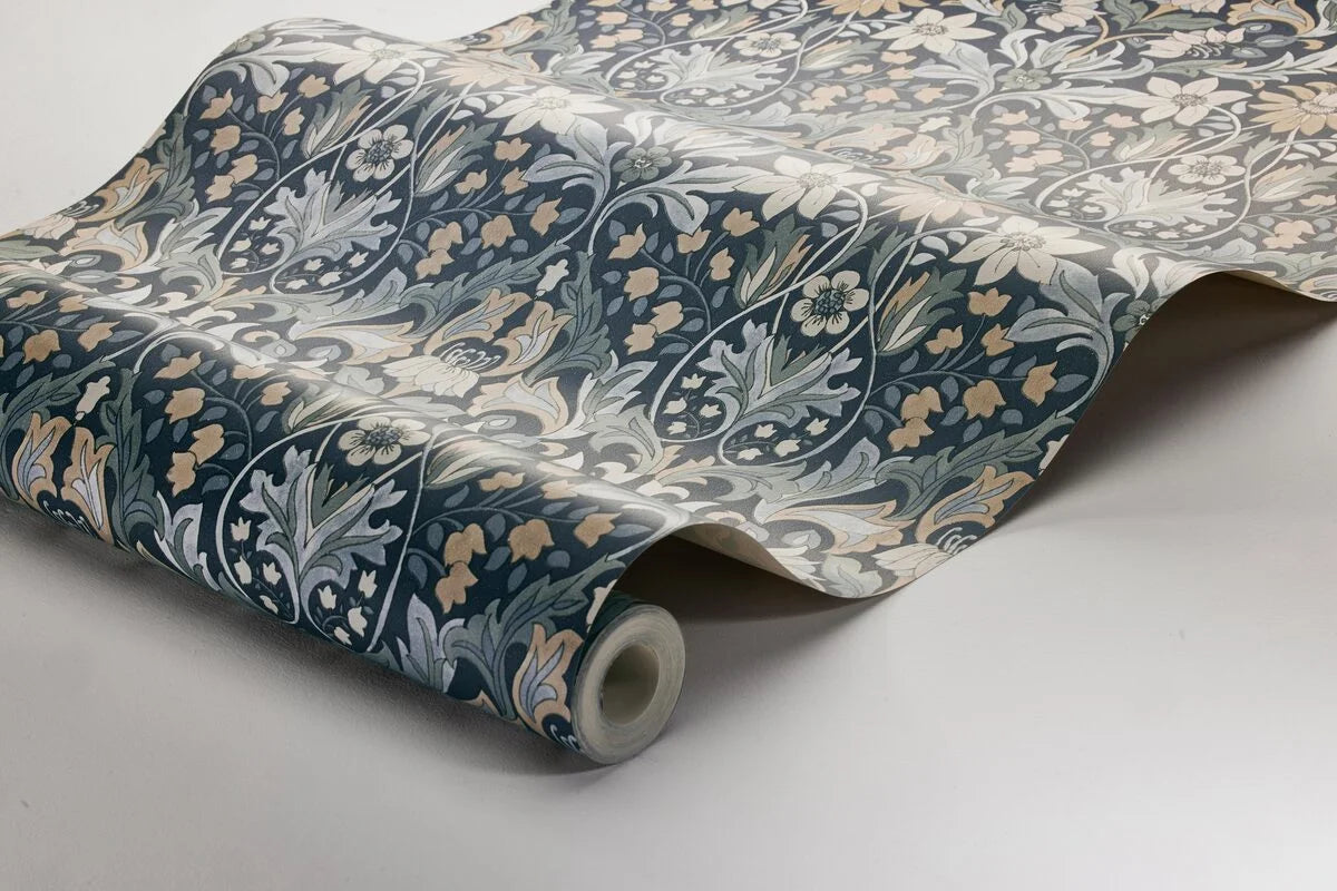 Floral Pattern Wallpaper BLOMSTERFRÖJD Navy with Green
