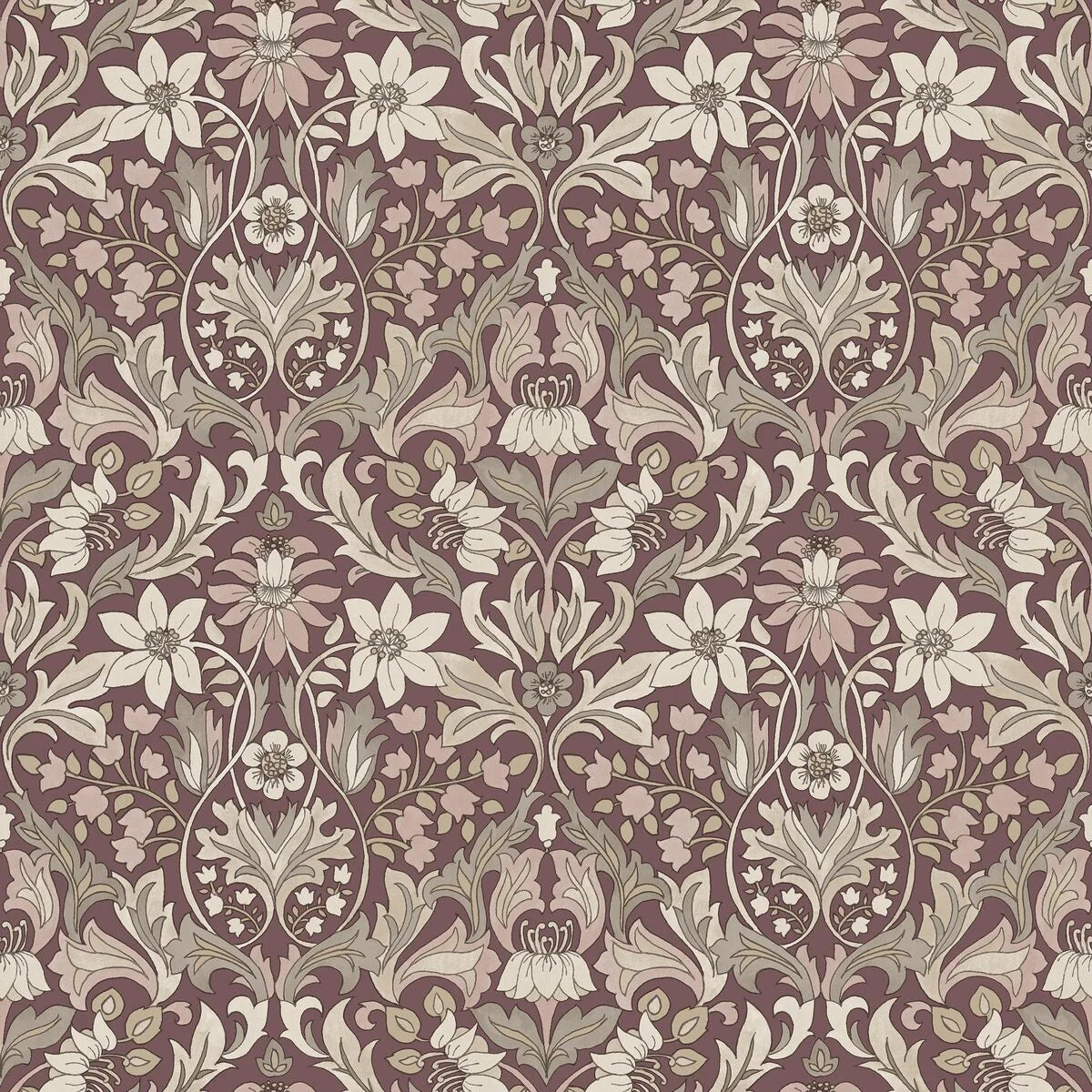 Tapeta z motywem roślinnym BLOMSTERFRÖJD burgundowy z beżowym