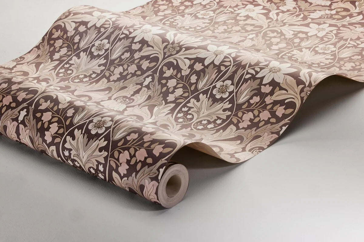 Tapeta z motywem roślinnym BLOMSTERFRÖJD burgundowy z beżowym