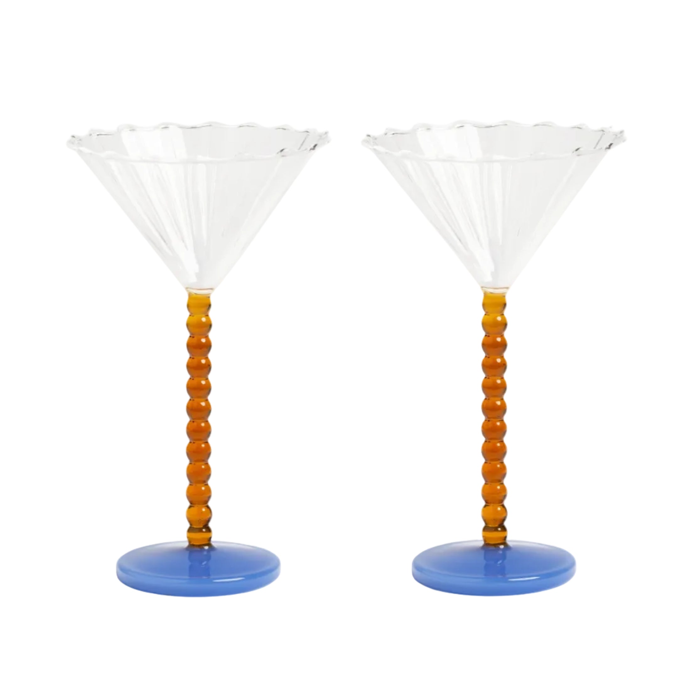 Amber PERLE Glass Goblet Set with Blue