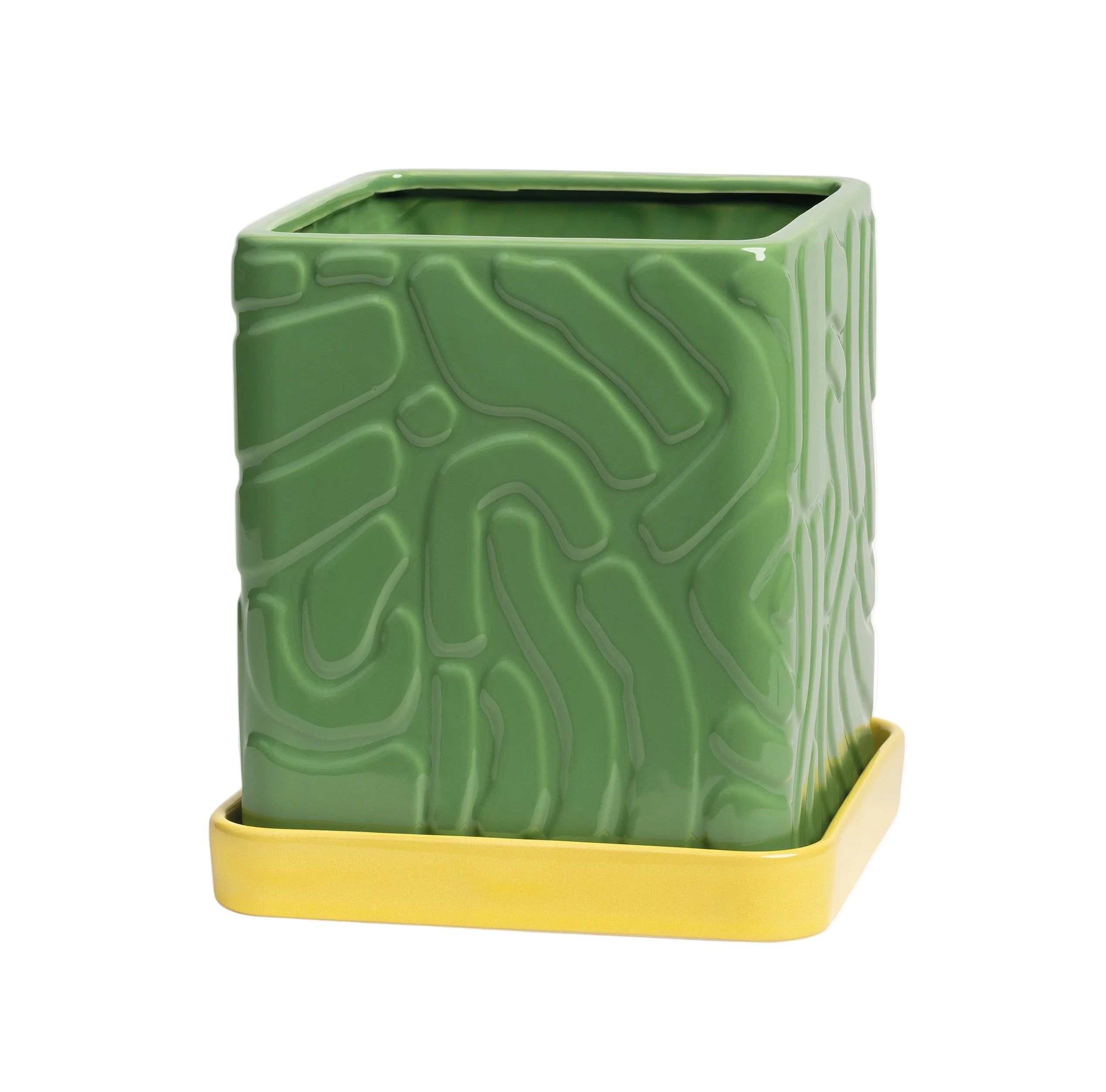 Doniczka TRIBE zielony z żółtą podstawką