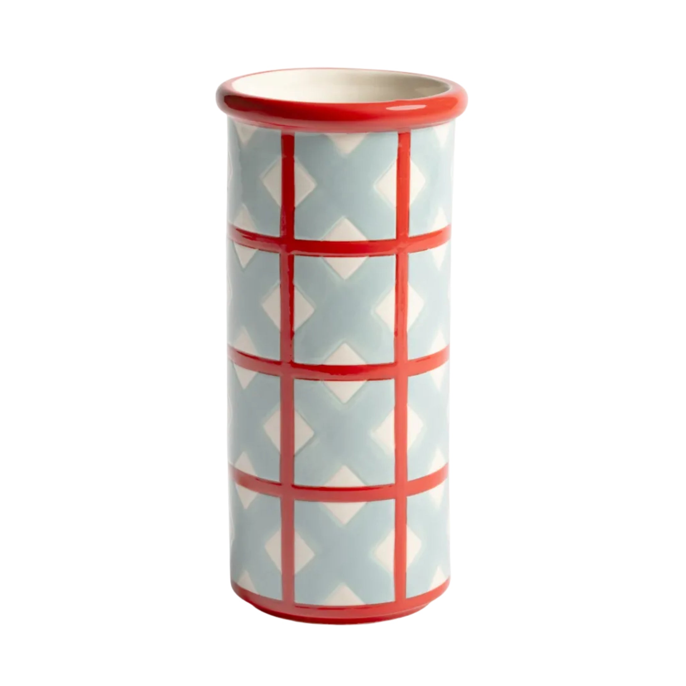 Vase PATCH CROSS blau mit Weiß und Rot