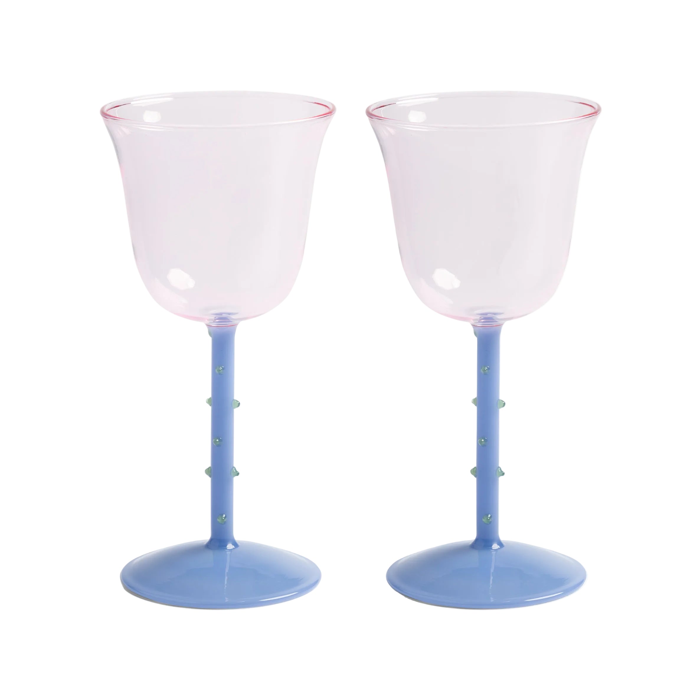 Set of Glass Goblets DOT Blue with Pink
