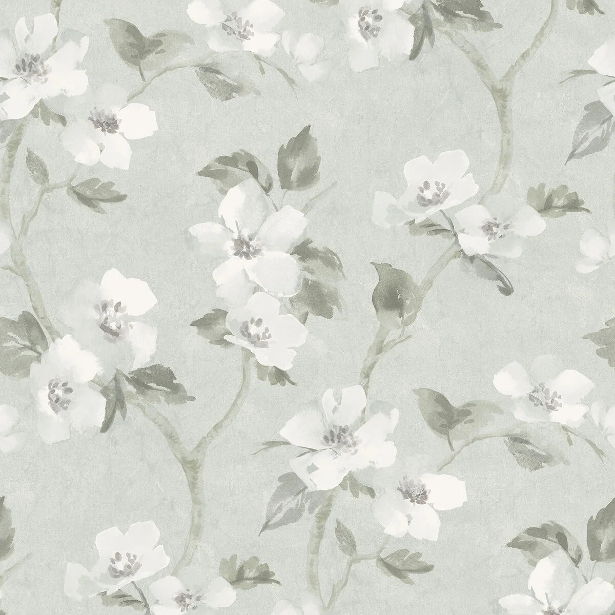 HELEN'S FLOWER Gray-Green Floral Pattern Wallpaper with White