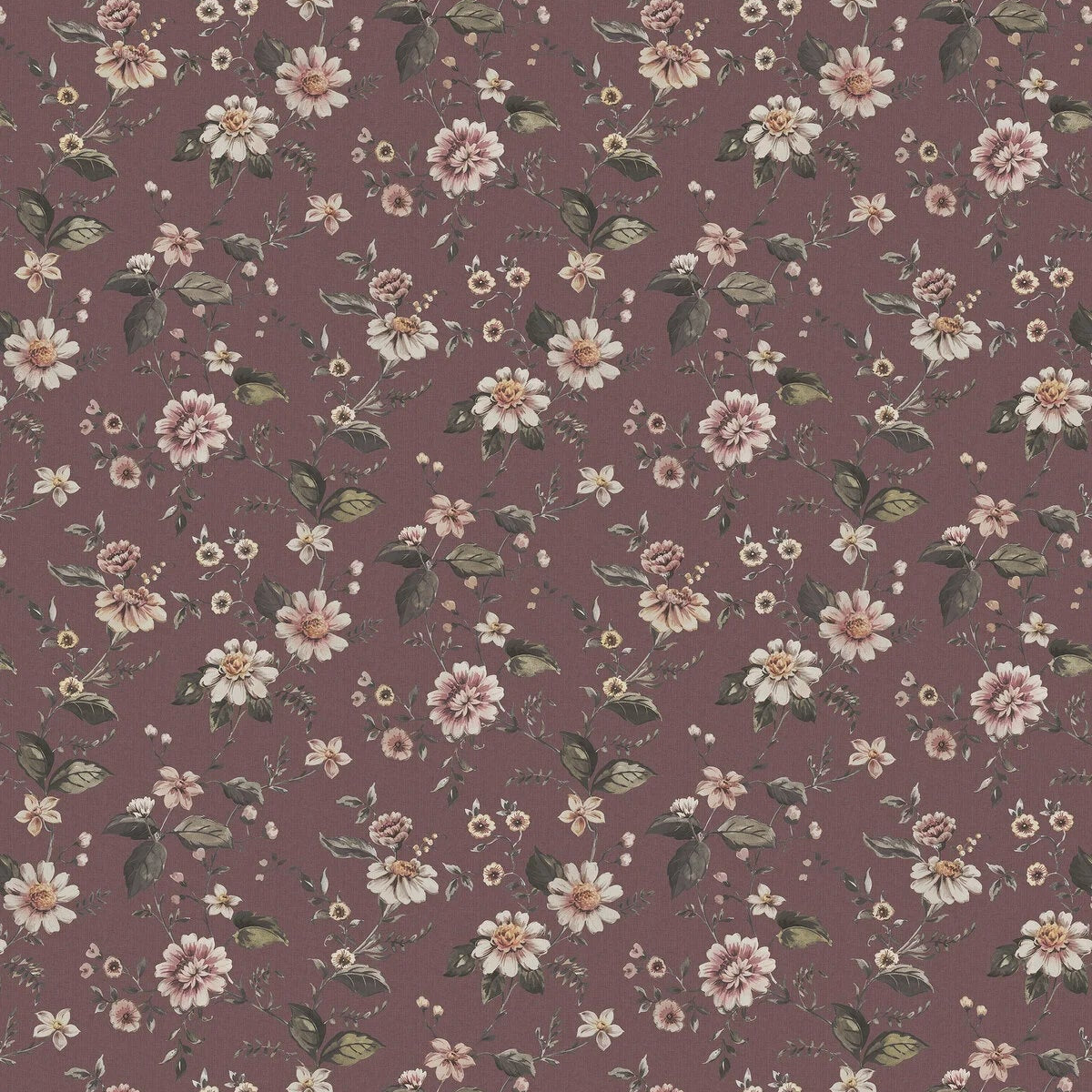 Strukturelles Wandbild mit floralem Blumenmuster MARION’S bordeaux mit Weiß