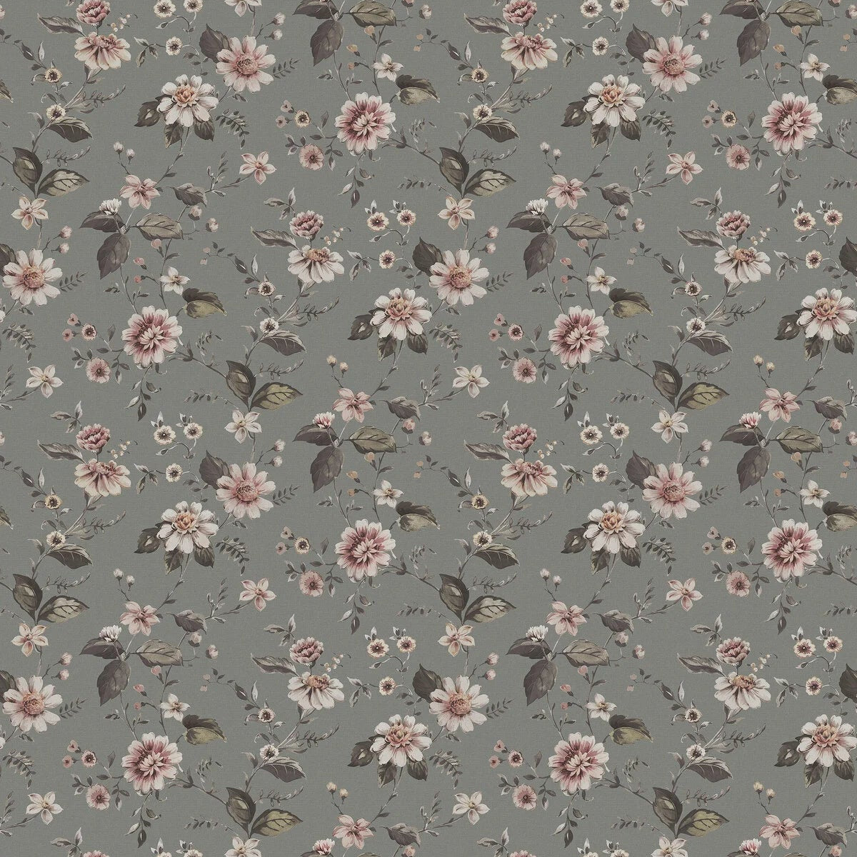 Strukturelles Wandbild mit floralem Blumenmuster MARION’S grau mit rosa