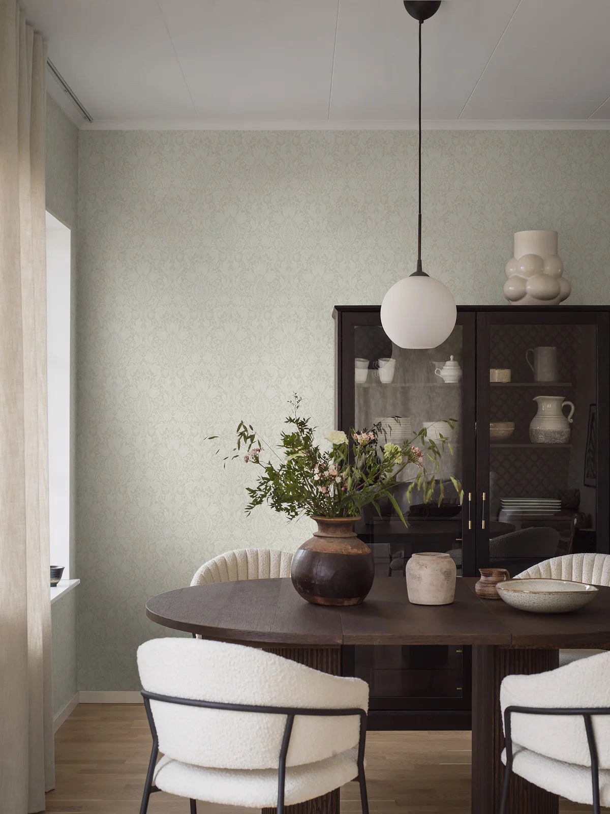 Tapeta flizelinowa papierowa z roślinnym wzorem ALBA zielony z białym