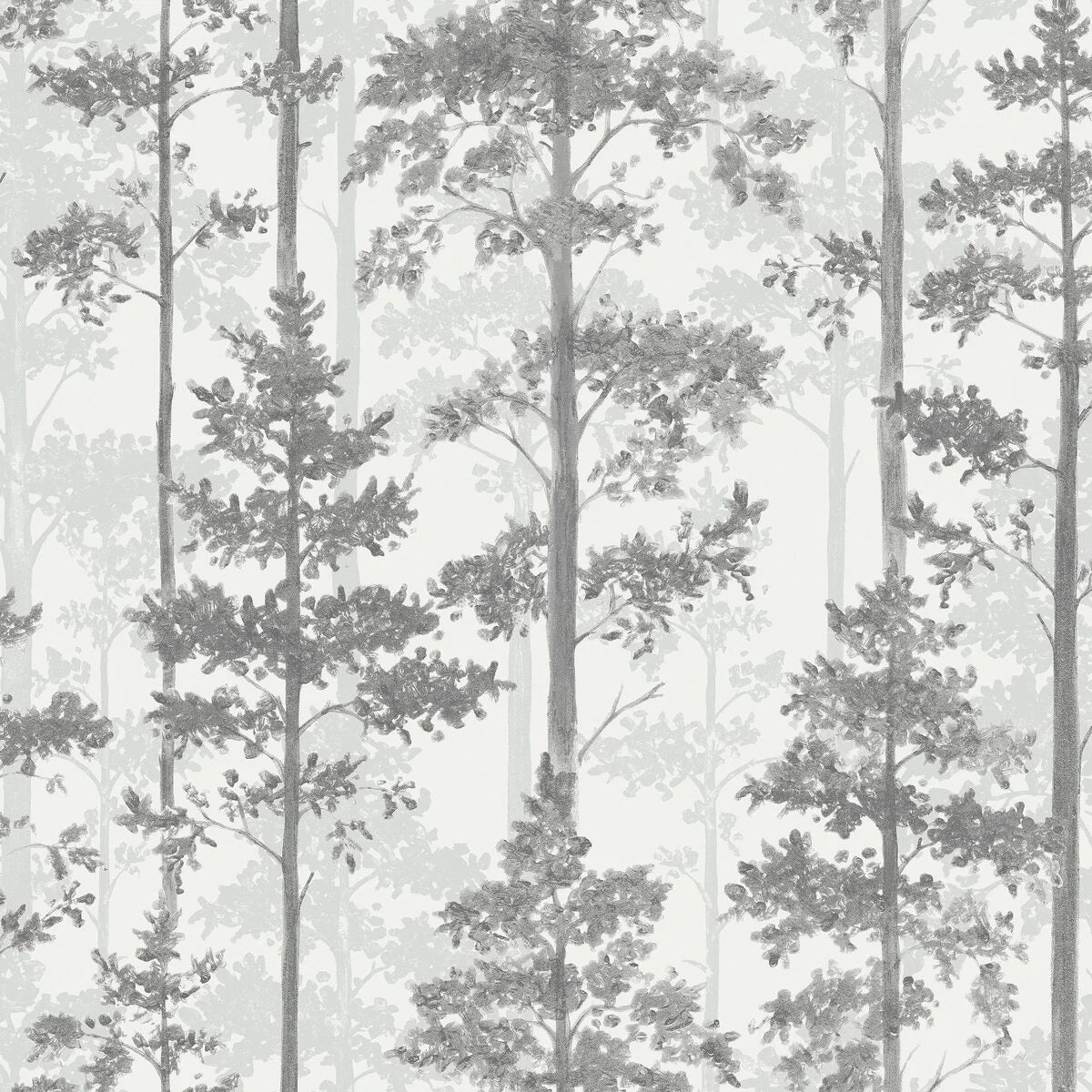 Non-woven paper wallpaper with a plant pattern RONJA gray with white