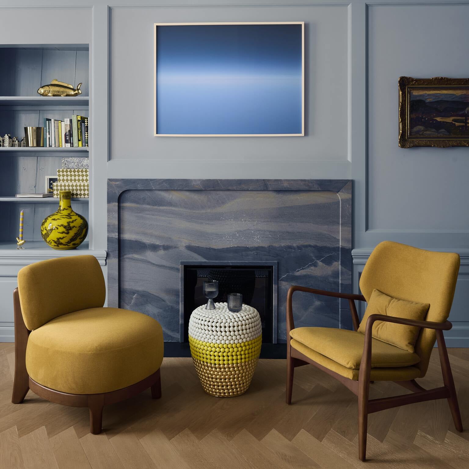 Stołek DOT biały z żółtym i złotym