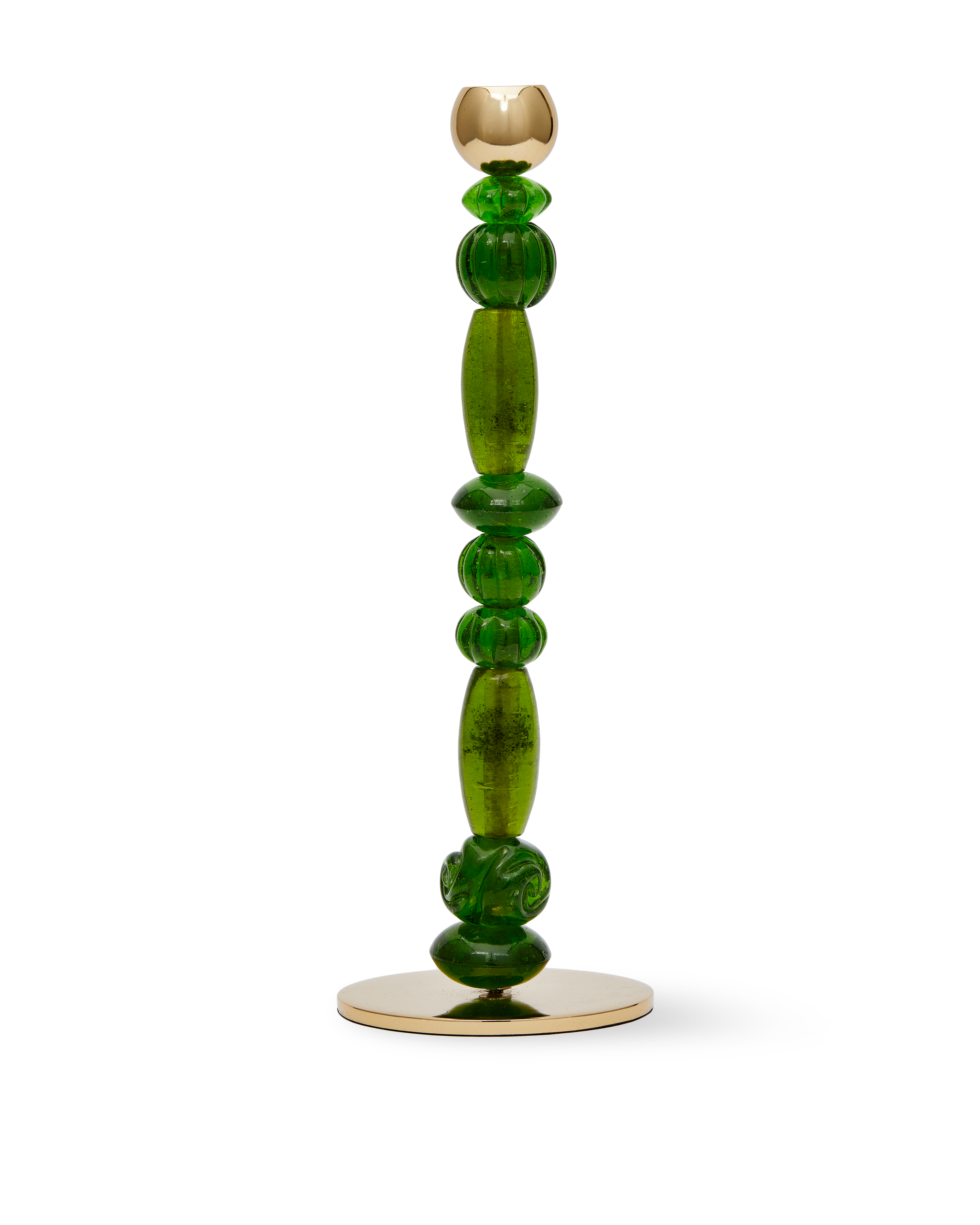 Single Candle Holder BEADS Green with Gold Elements
