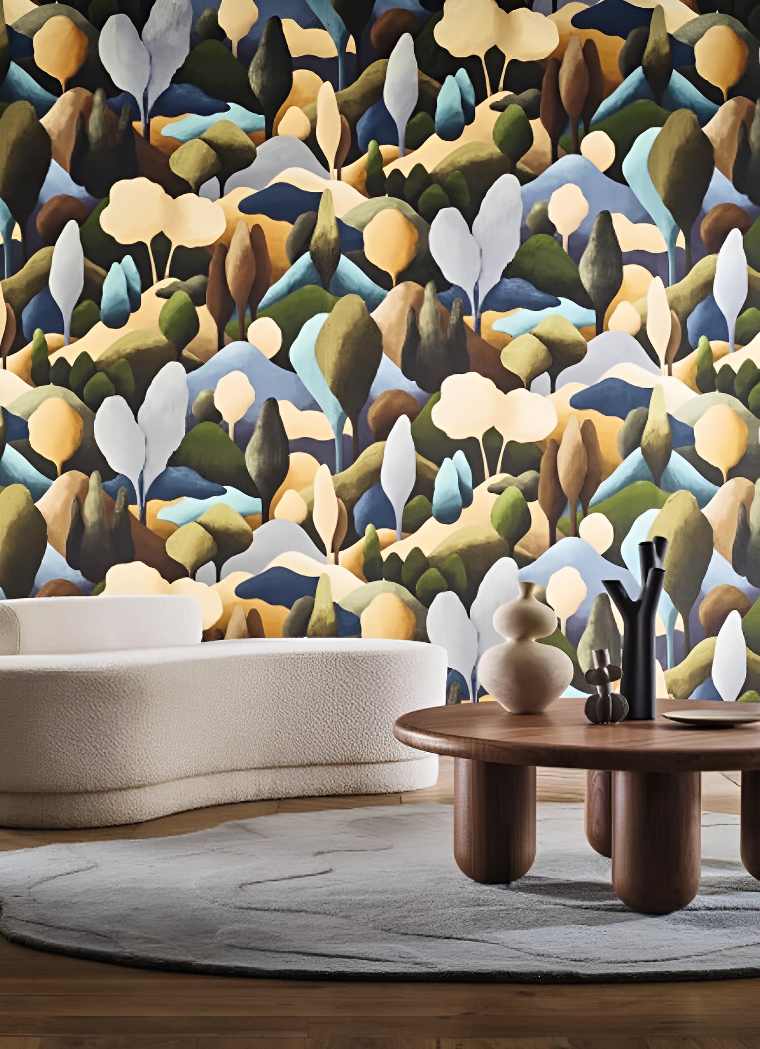 Textil-Tapete mit Pflanzenmotiv ORÉE - KAKI/OCRE khaki mit beige